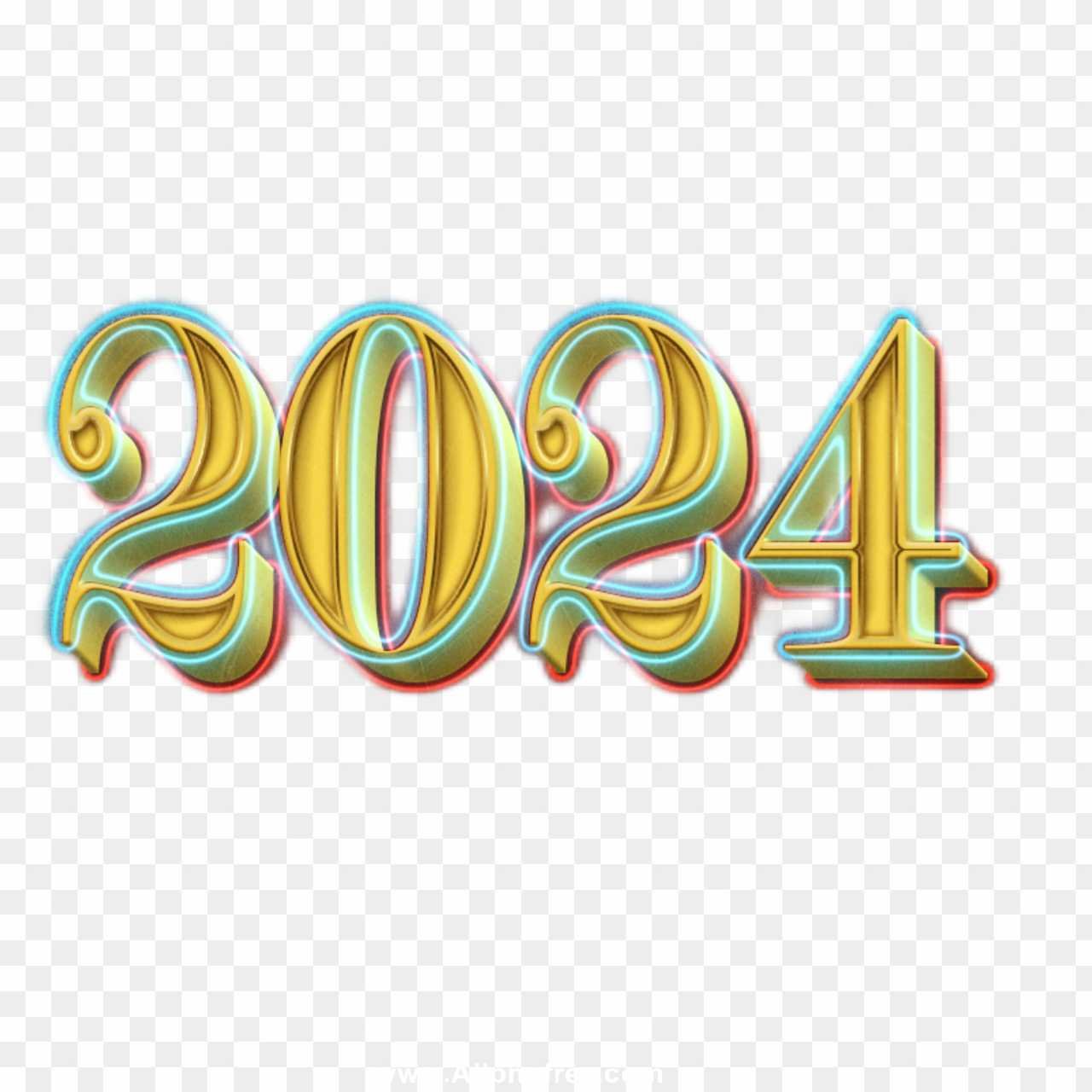 2024 text neon effect PNG transparent images download 