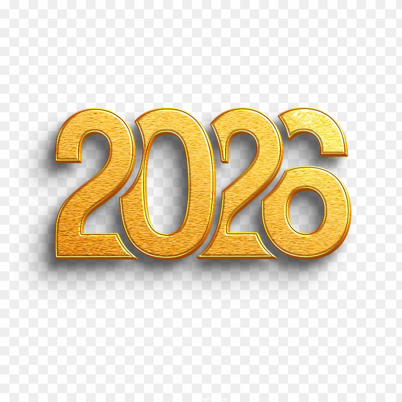 Happy New Year 2026 Gold 3D Text PNG | Free Download