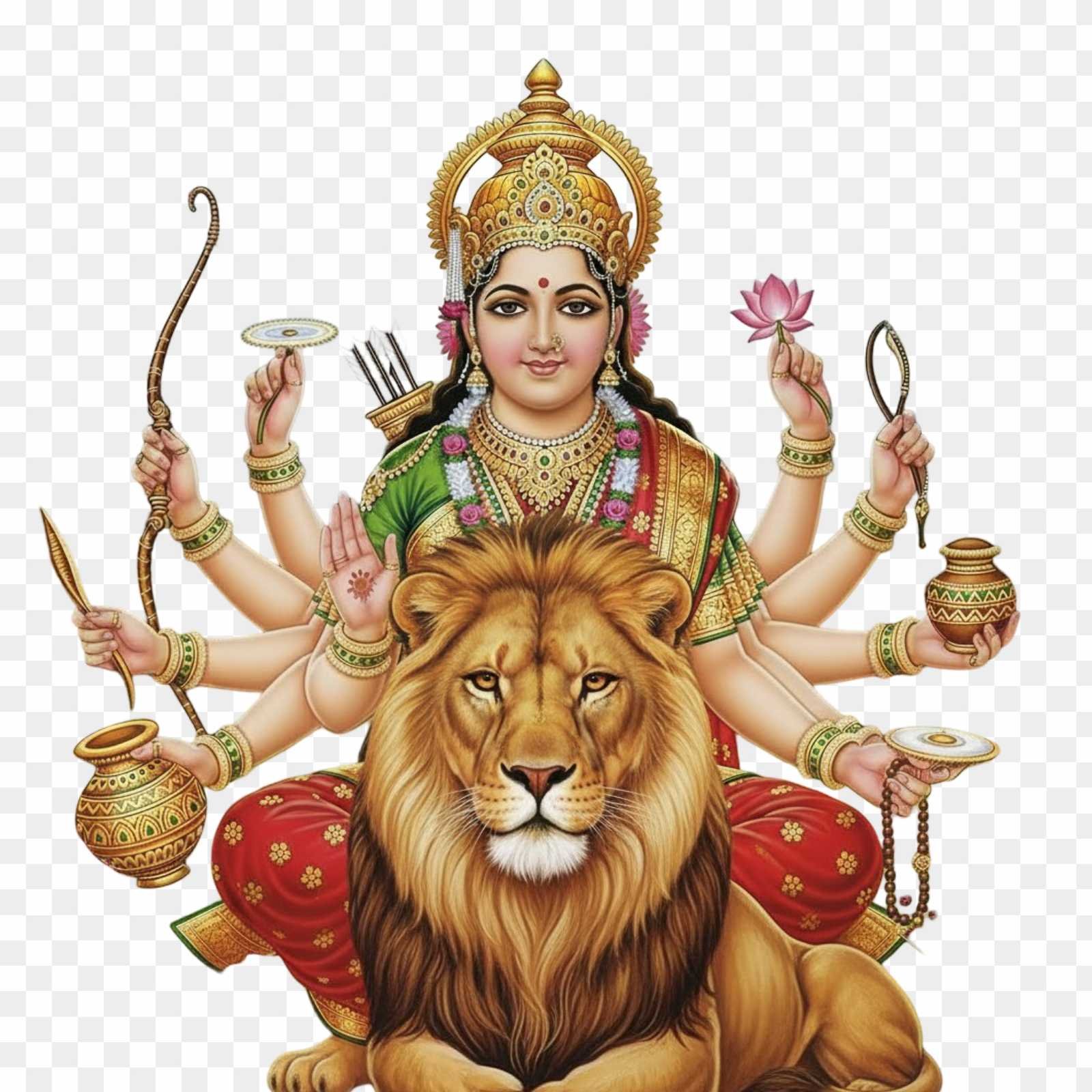 Maa Kushmanda PNG on Lion | HD Photo for 4th Day of Navratri