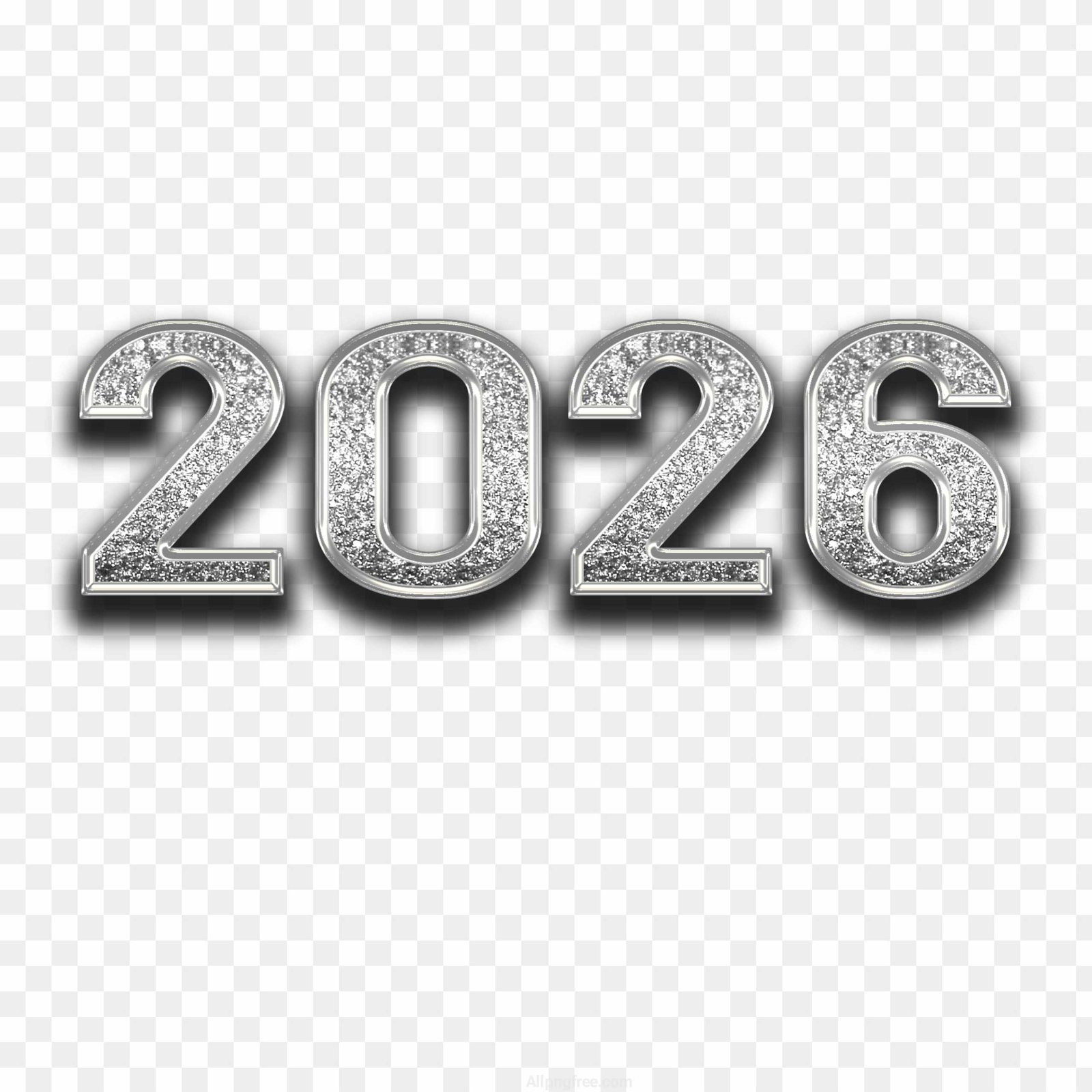 2026 Silver Glitter Numbers PNG | Happy New Year 2026