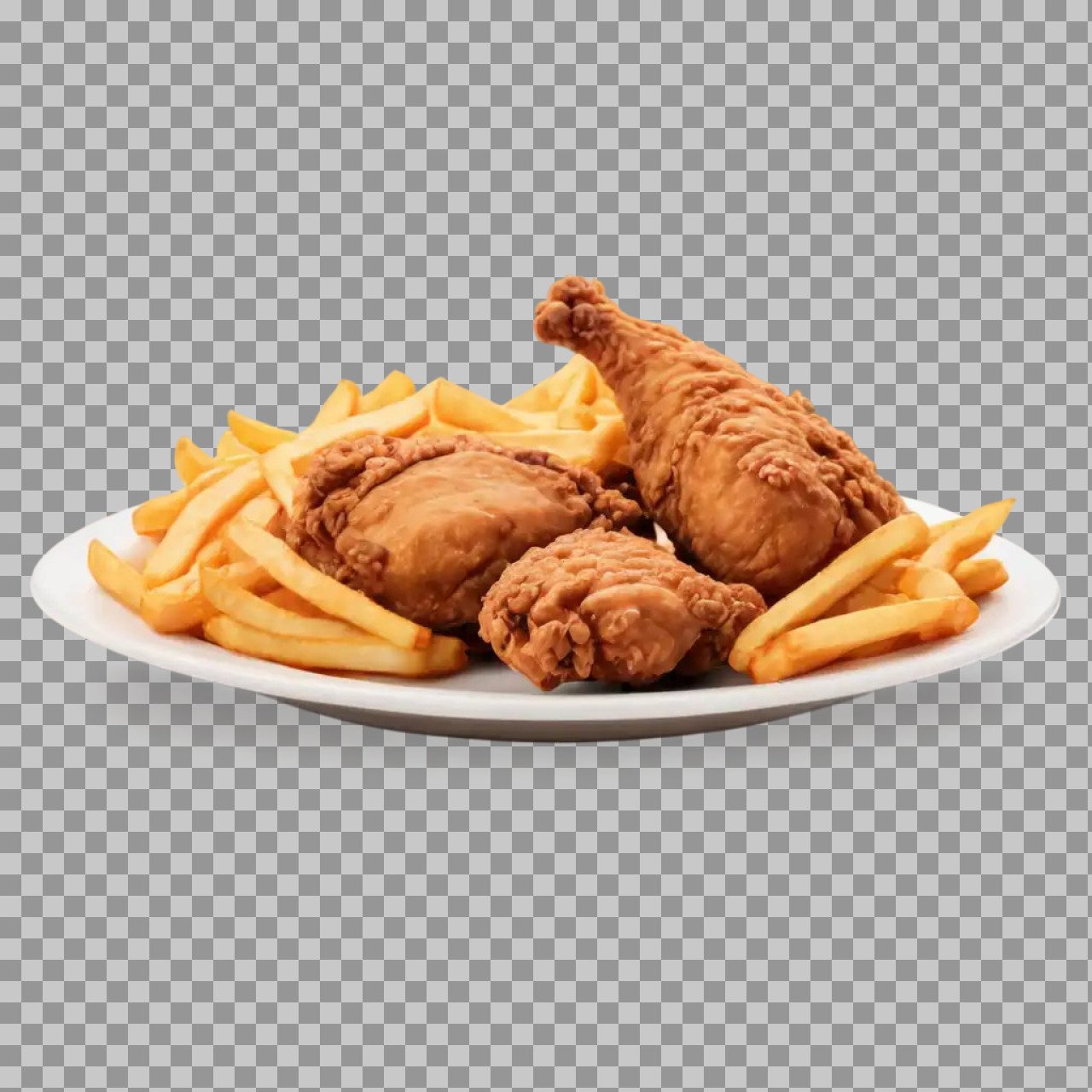 Fried Chicken and French Fries PNG Transparent Background