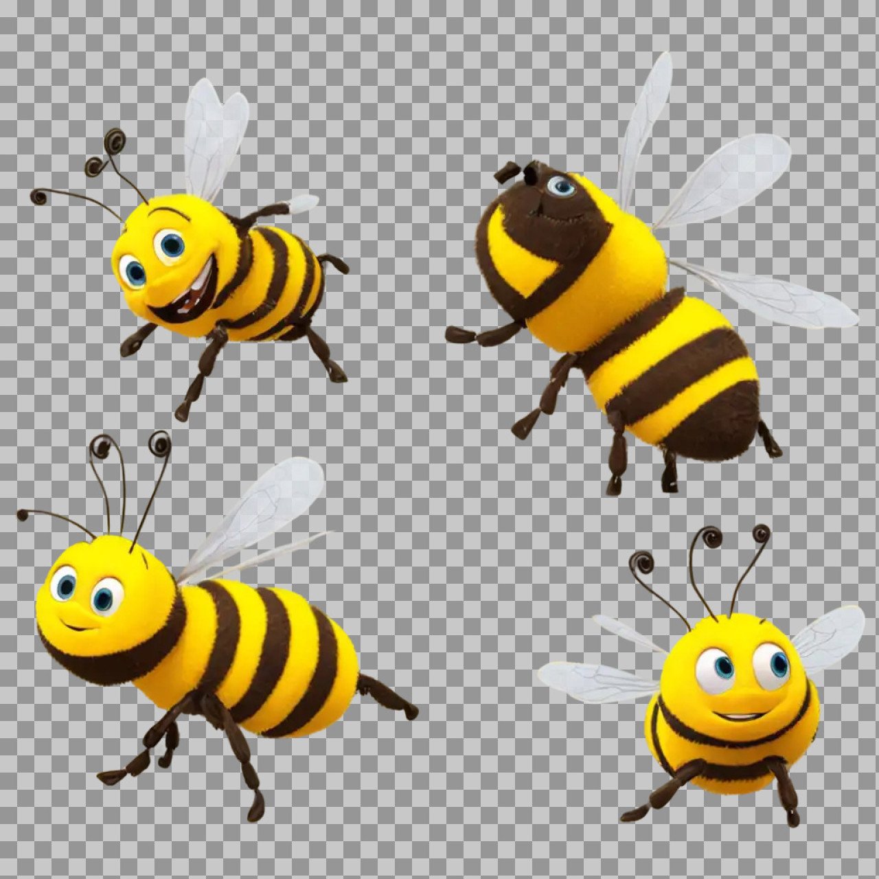 Cute Cartoon Bees PNG Collection Transparent Background