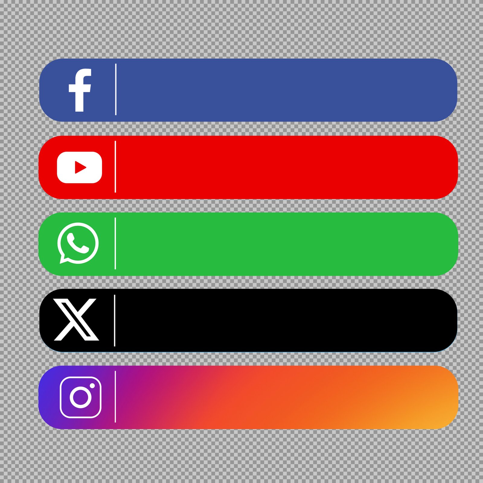 Social Media Button Bar PNG – Facebook, YouTube, WhatsApp, X & Instagram Icons