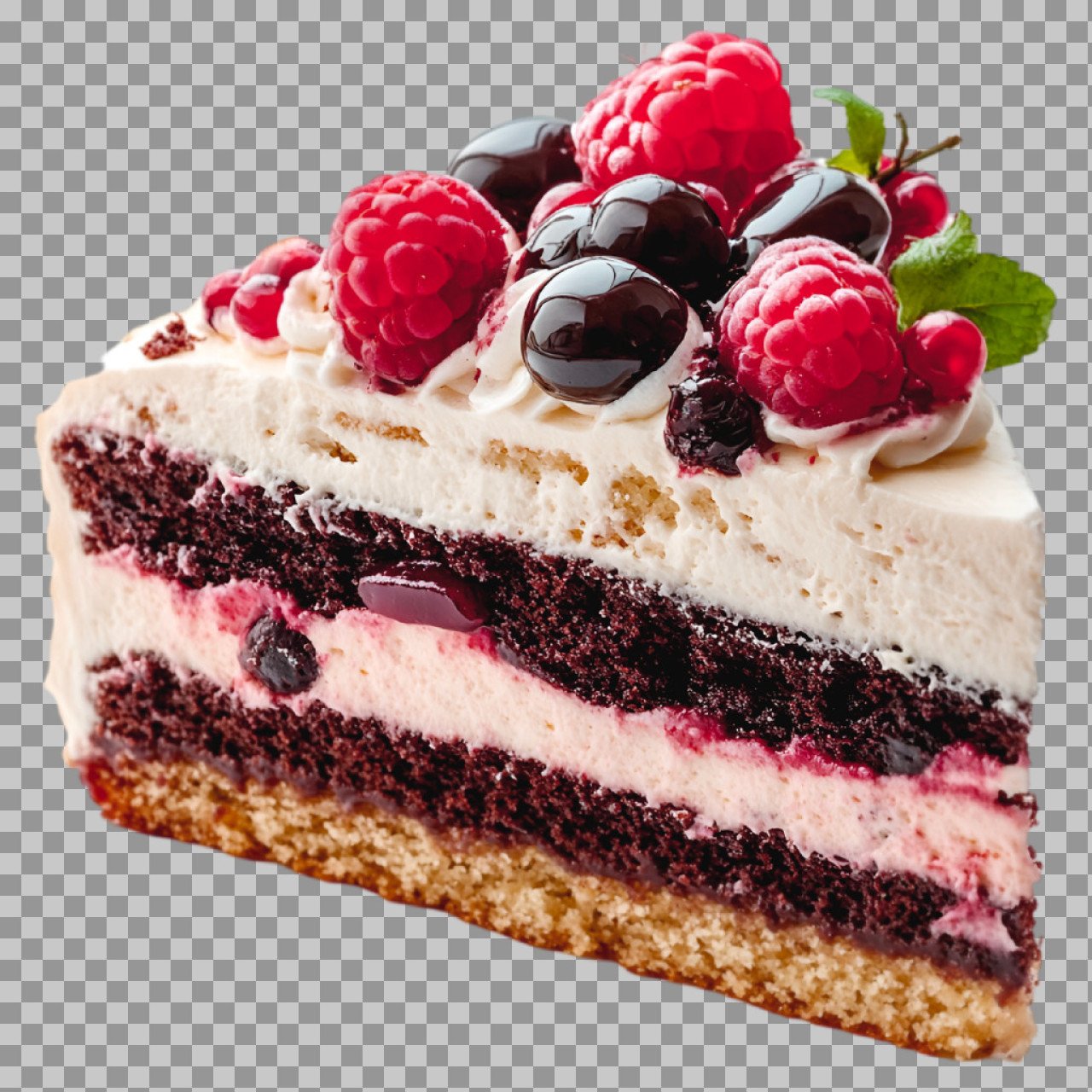 Berry Chocolate Layer Cake Slice PNG | Delicious Dessert Image