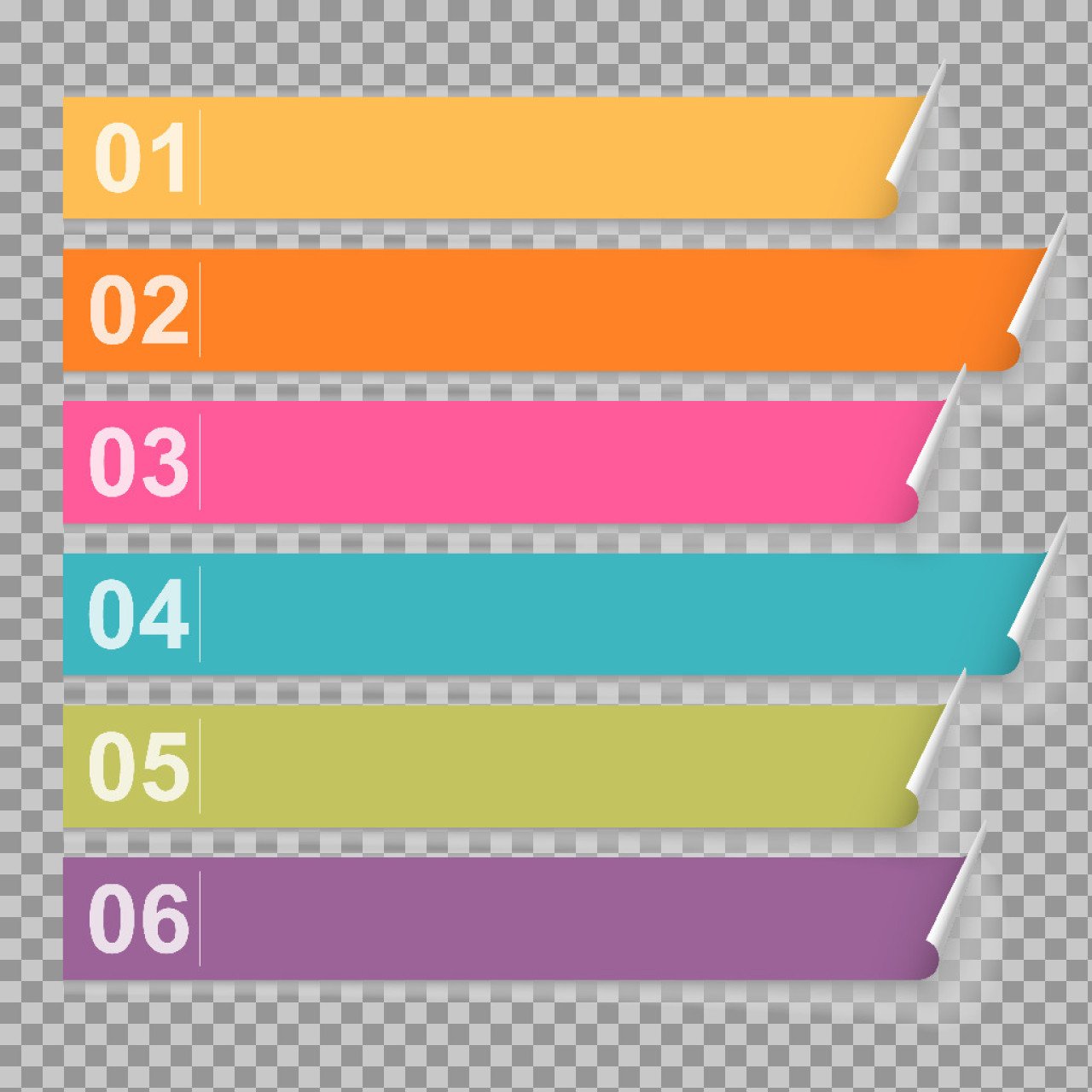 6 Numbered Infographic Banner Templates PNG - Colorful List Assets