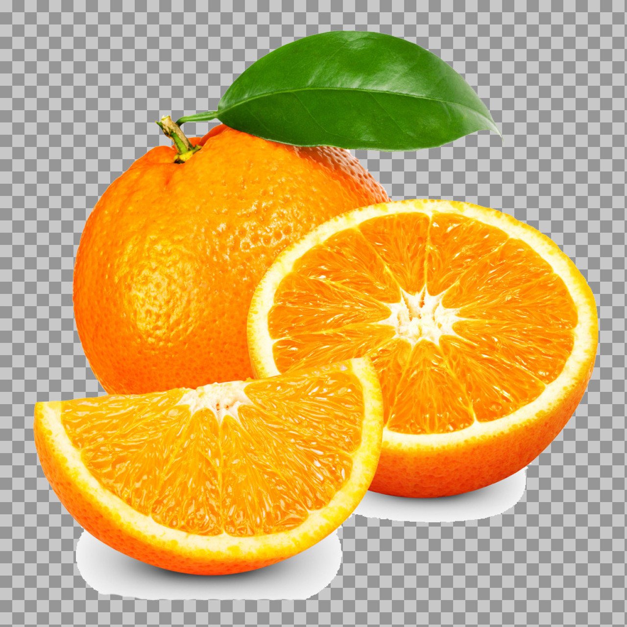 Orange PNG Transparent | Whole Orange with Slices and Leaf