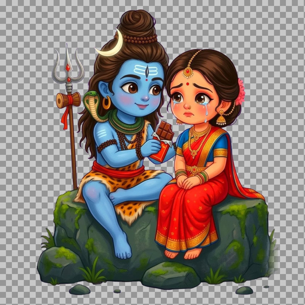 Cute Lord Shiva and Parvati Cartoon PNG | Shiv Shakti Illustration