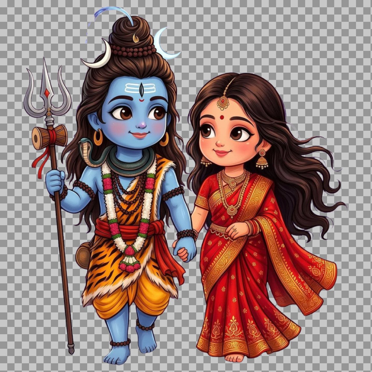 Cute Shiv Parvati PNG Illustration | Lord Shiva Cartoon Image