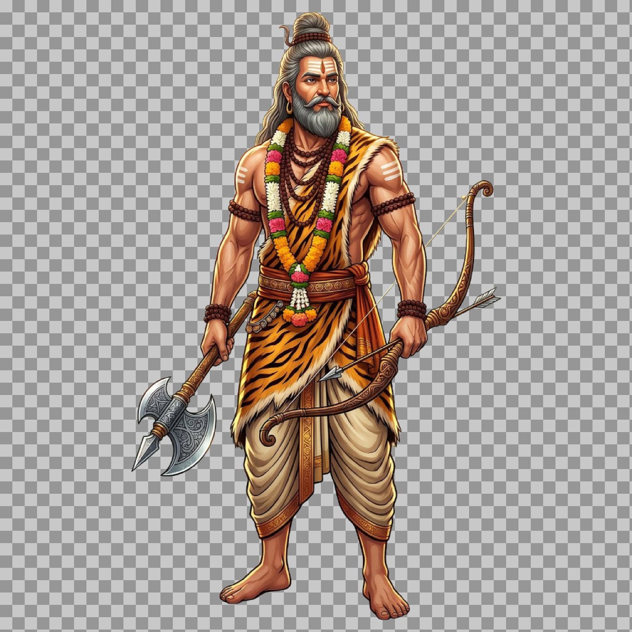 Lord Parashurama PNG Illustration | Hindu Warrior Sage with Axe and Bow