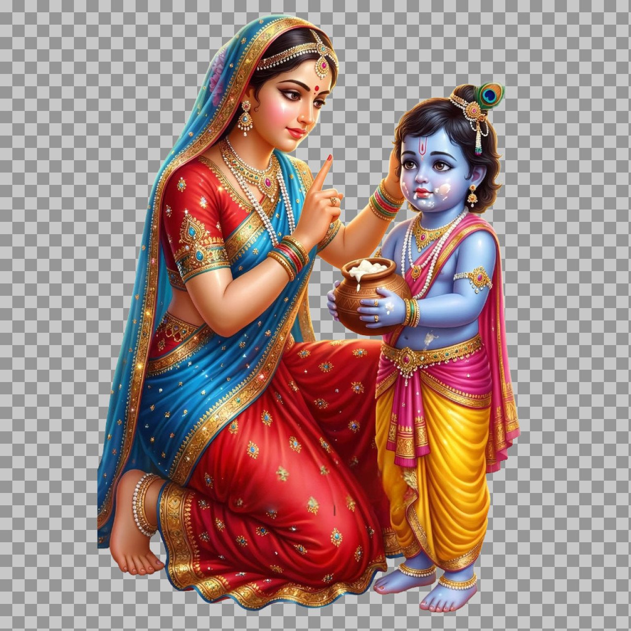Yashoda with Baby Krishna PNG | Bal Krishna Transparent Image for Janmashtami