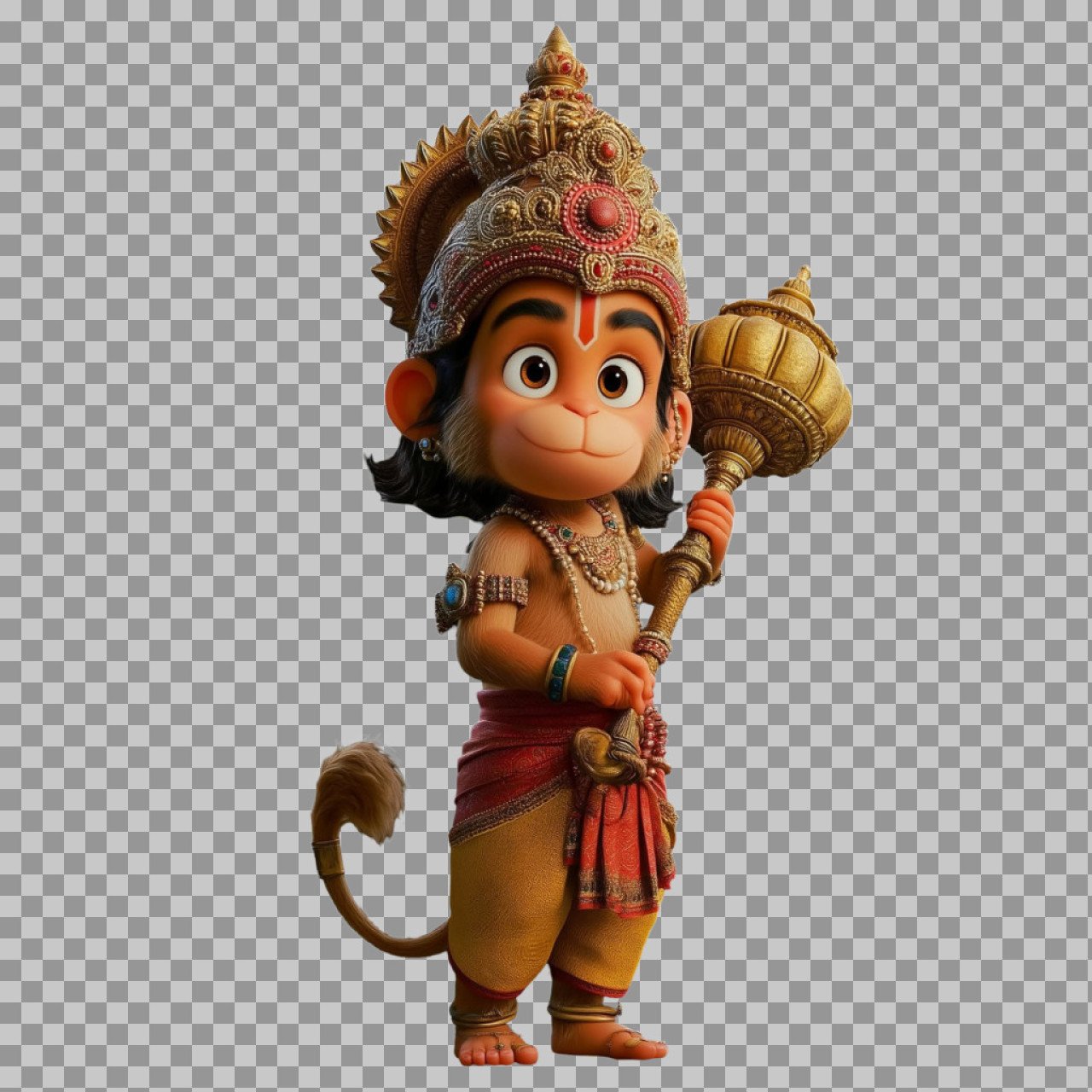 Cute Lord Hanuman Cartoon PNG – Bajrangbali with Gada Transparent Image