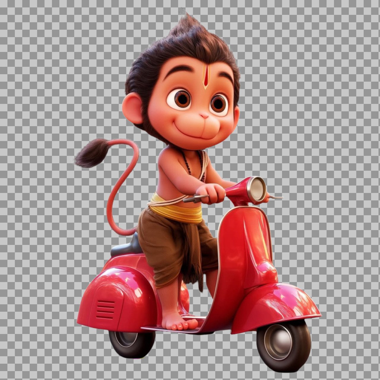 Cute Bal Hanuman Riding Scooter PNG – Cartoon Hanuman Transparent Image