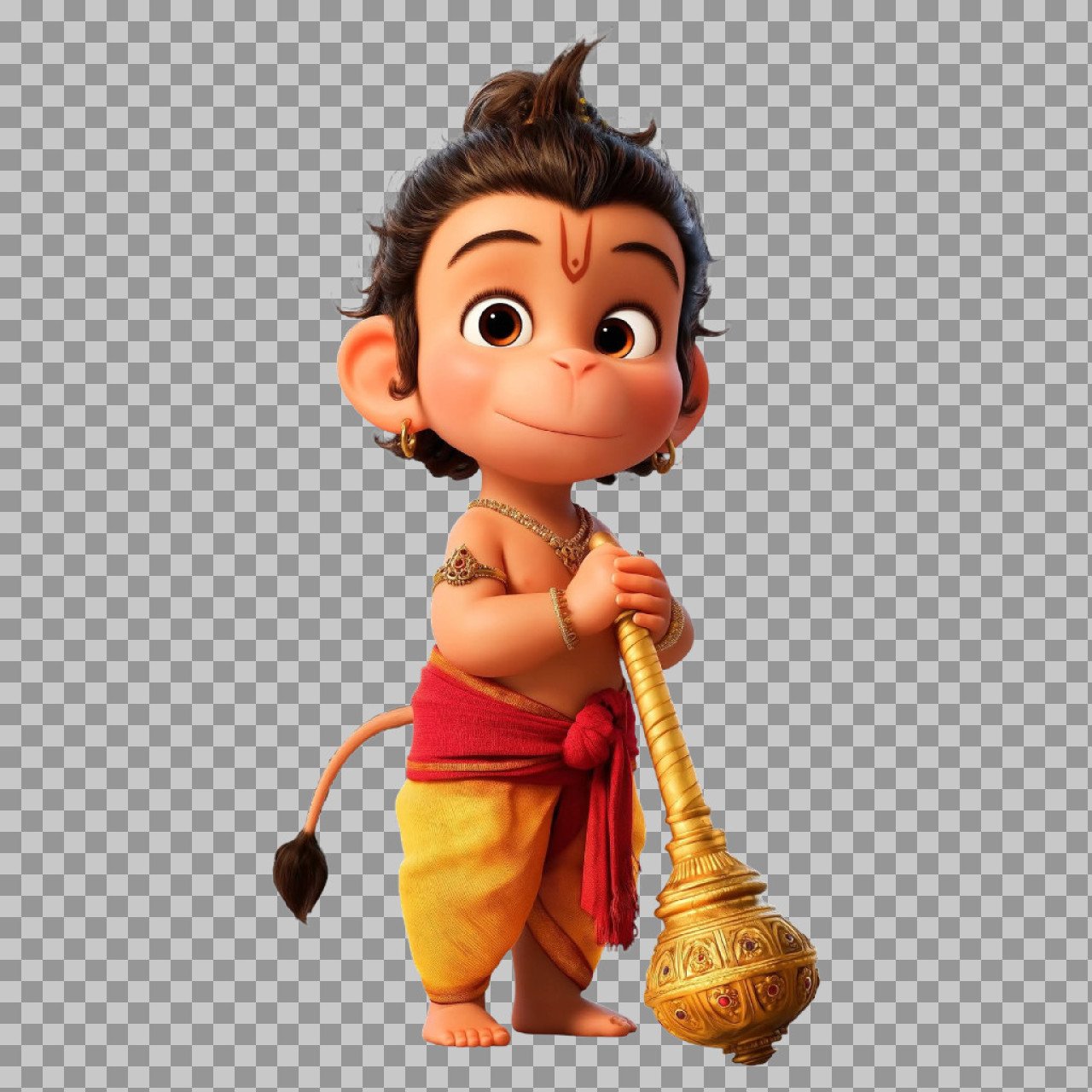Cute Bal Hanuman PNG – Lord Hanuman with Gada Transparent Image