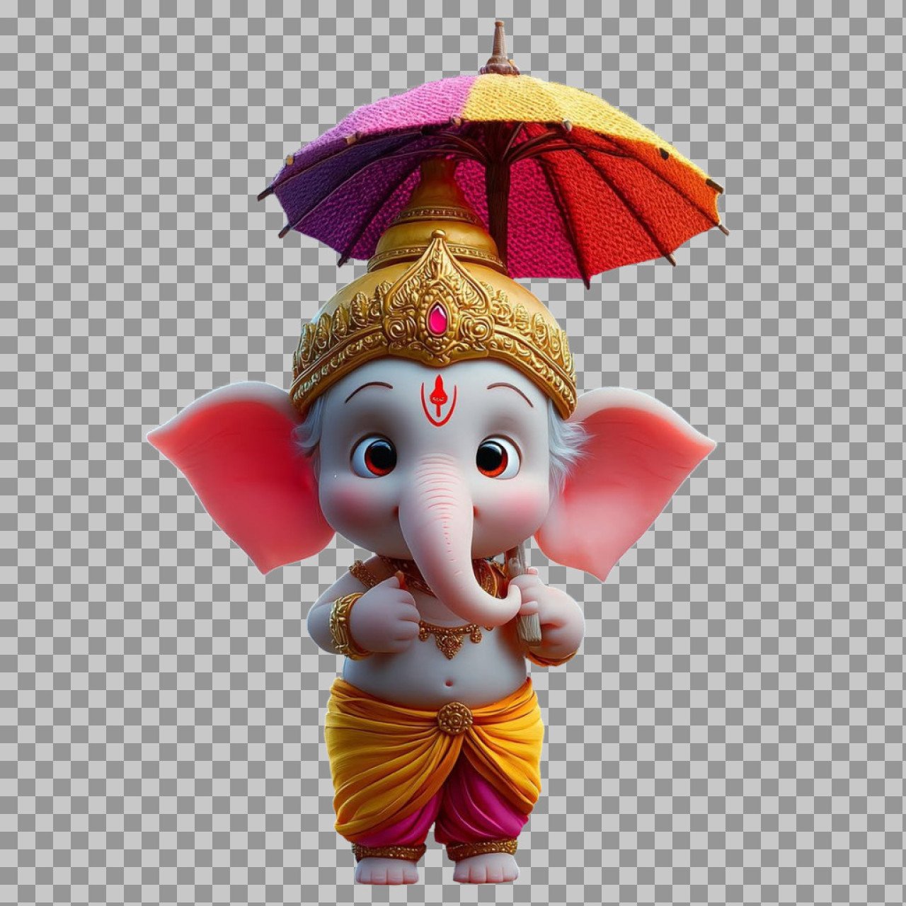Cute Baby Ganesha PNG – Bal Ganesh with Umbrella Transparent Image