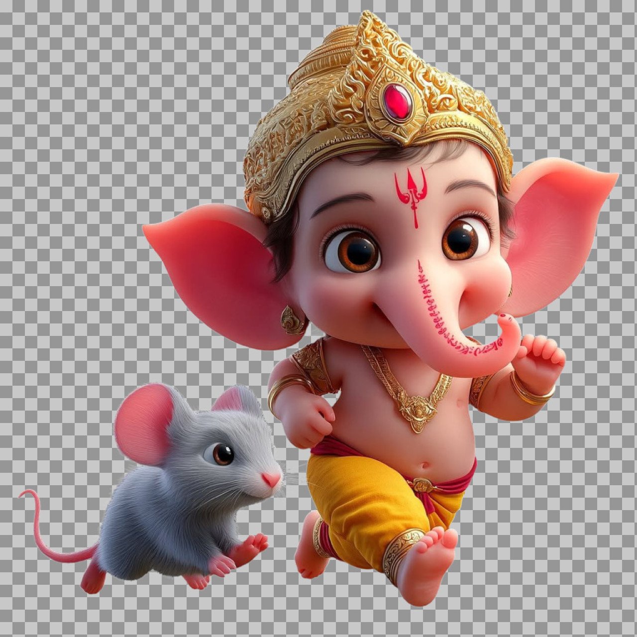 Cute Baby Ganesha with Mouse PNG – Bal Ganesh Transparent Image