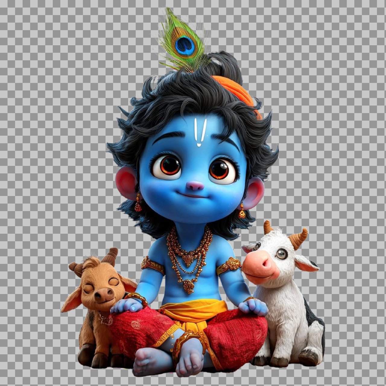 Cute Baby Krishna with Calf PNG – Bal Krishna Cartoon Transparent Image