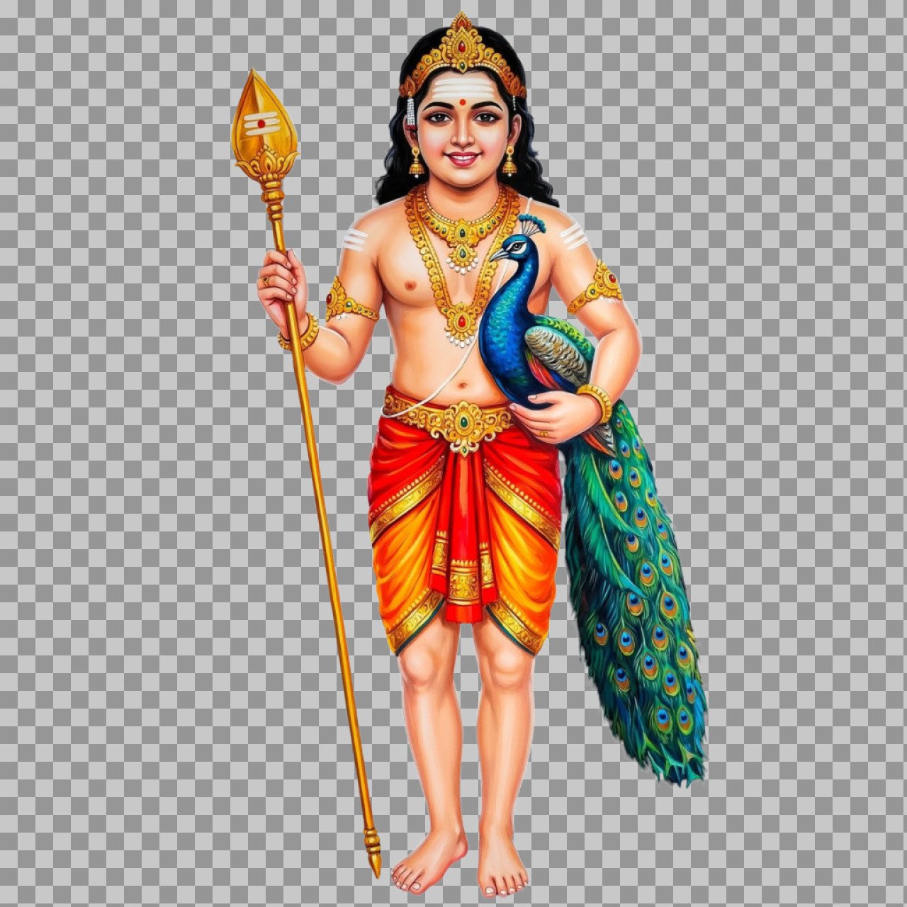Lord Murugan PNG with Peacock – Kartikeya Transparent Image