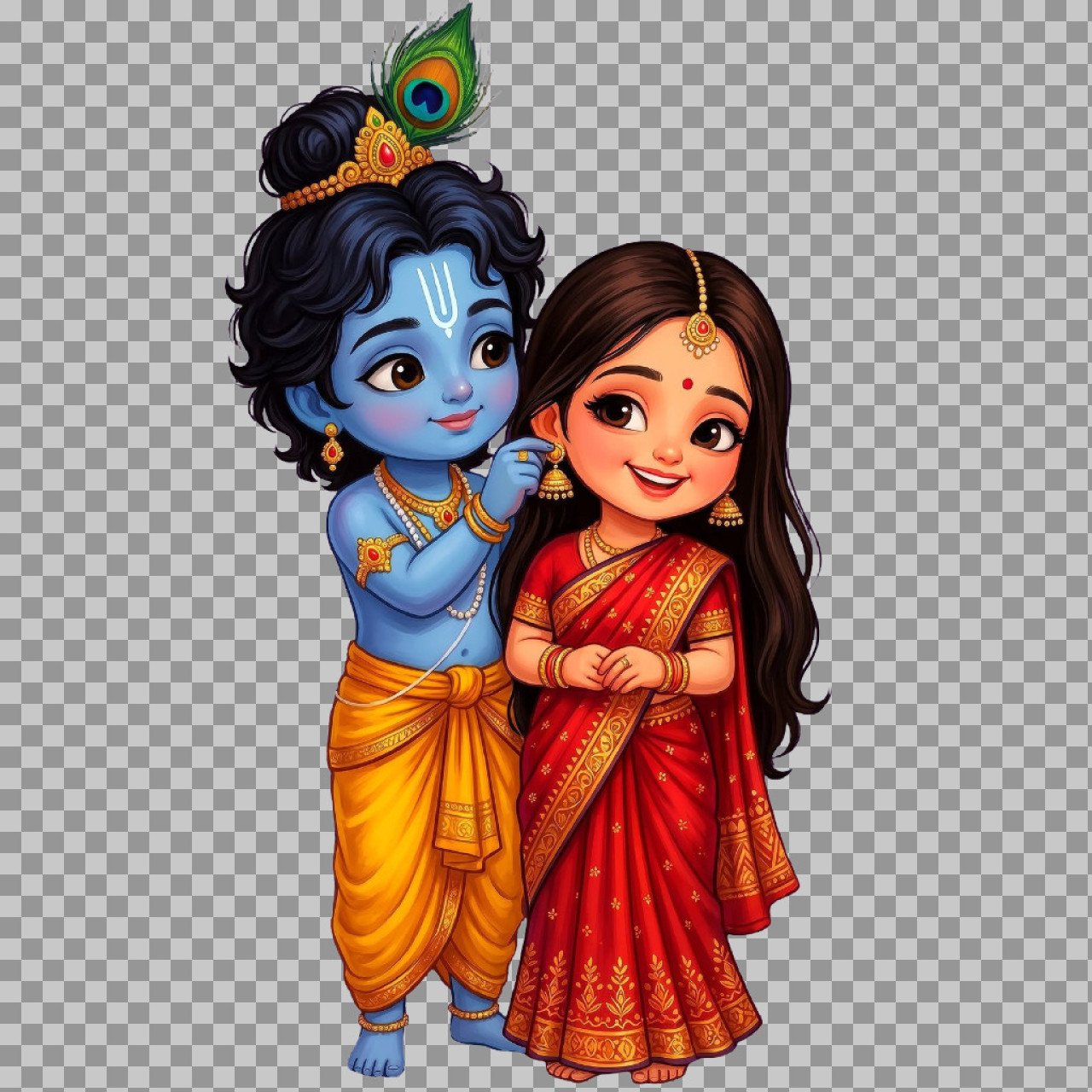 Cute Cartoon Radha Krishna PNG | Little Krishna & Radha Digital Art