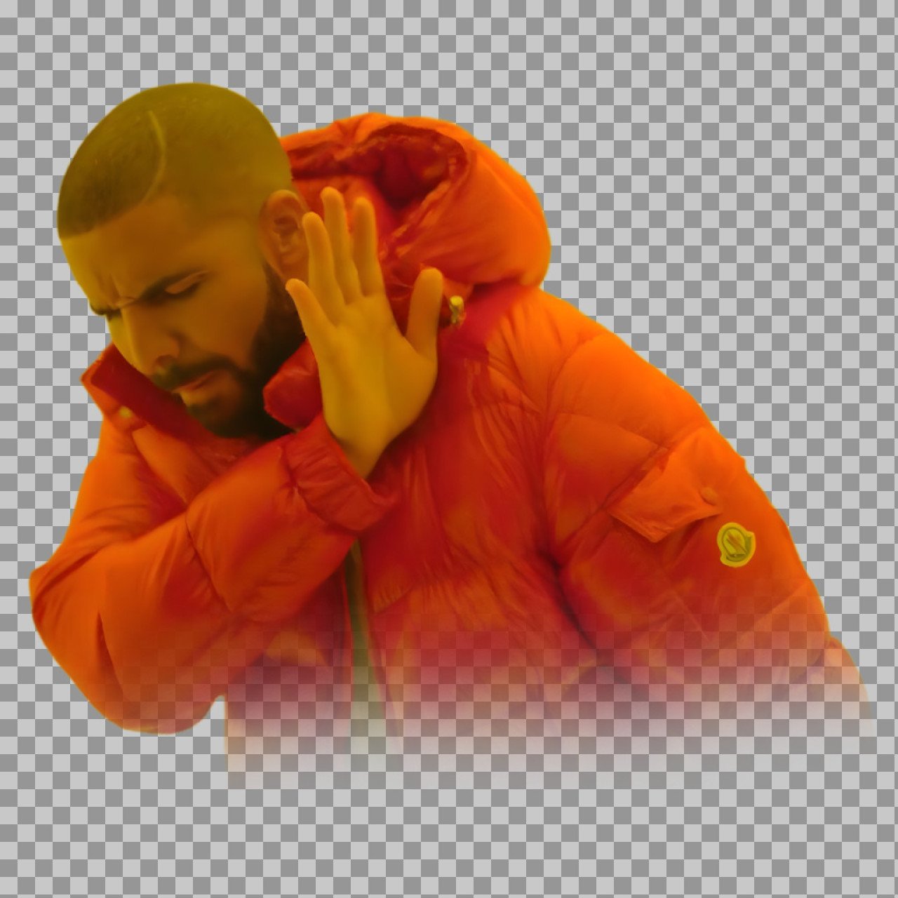 Dismissive Man Meme | Orange Puffer Jacket "Stop Talking" Reaction Face PNG Download