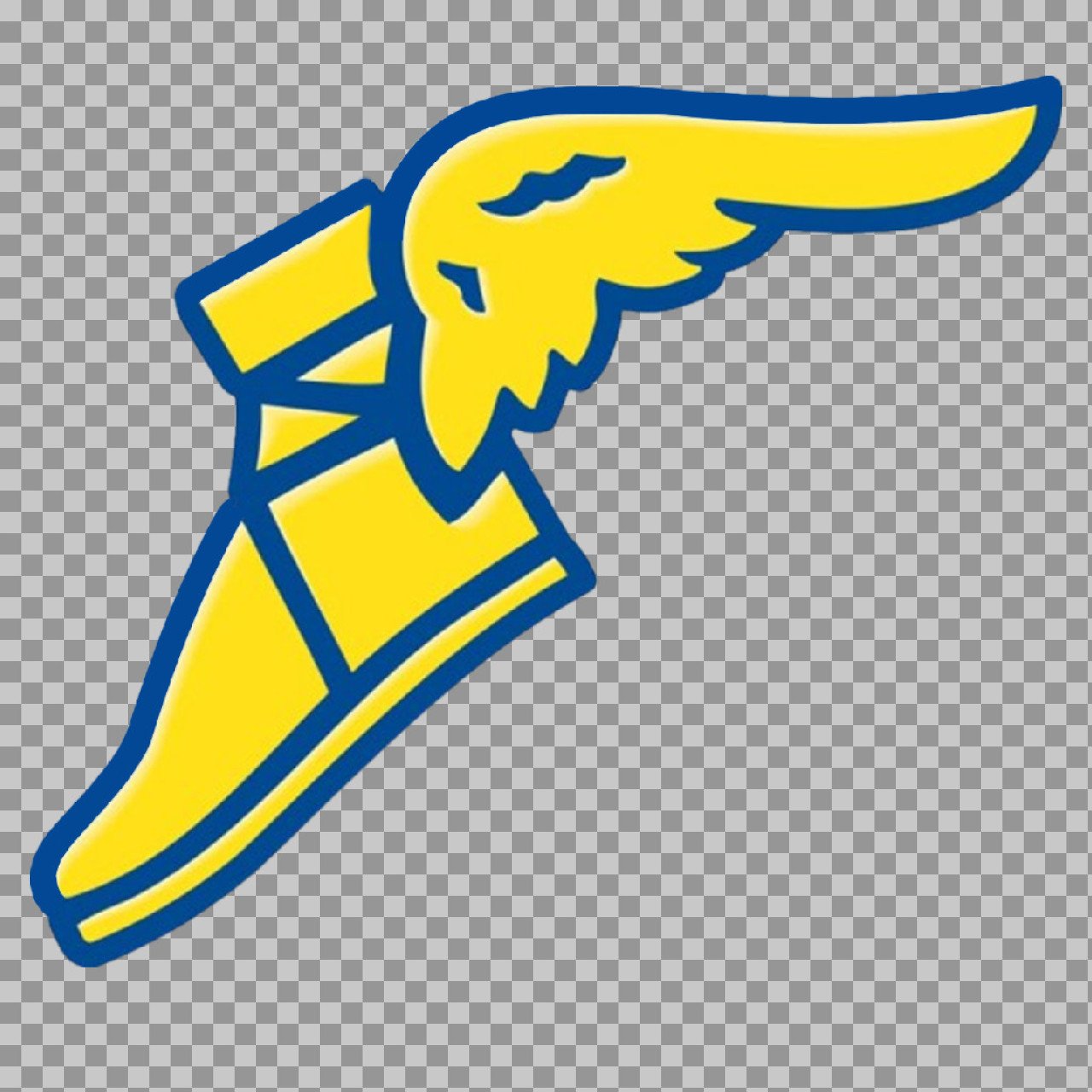 Winged Athletic Shoe Logo | Yellow Blue Sports Mascot Vector