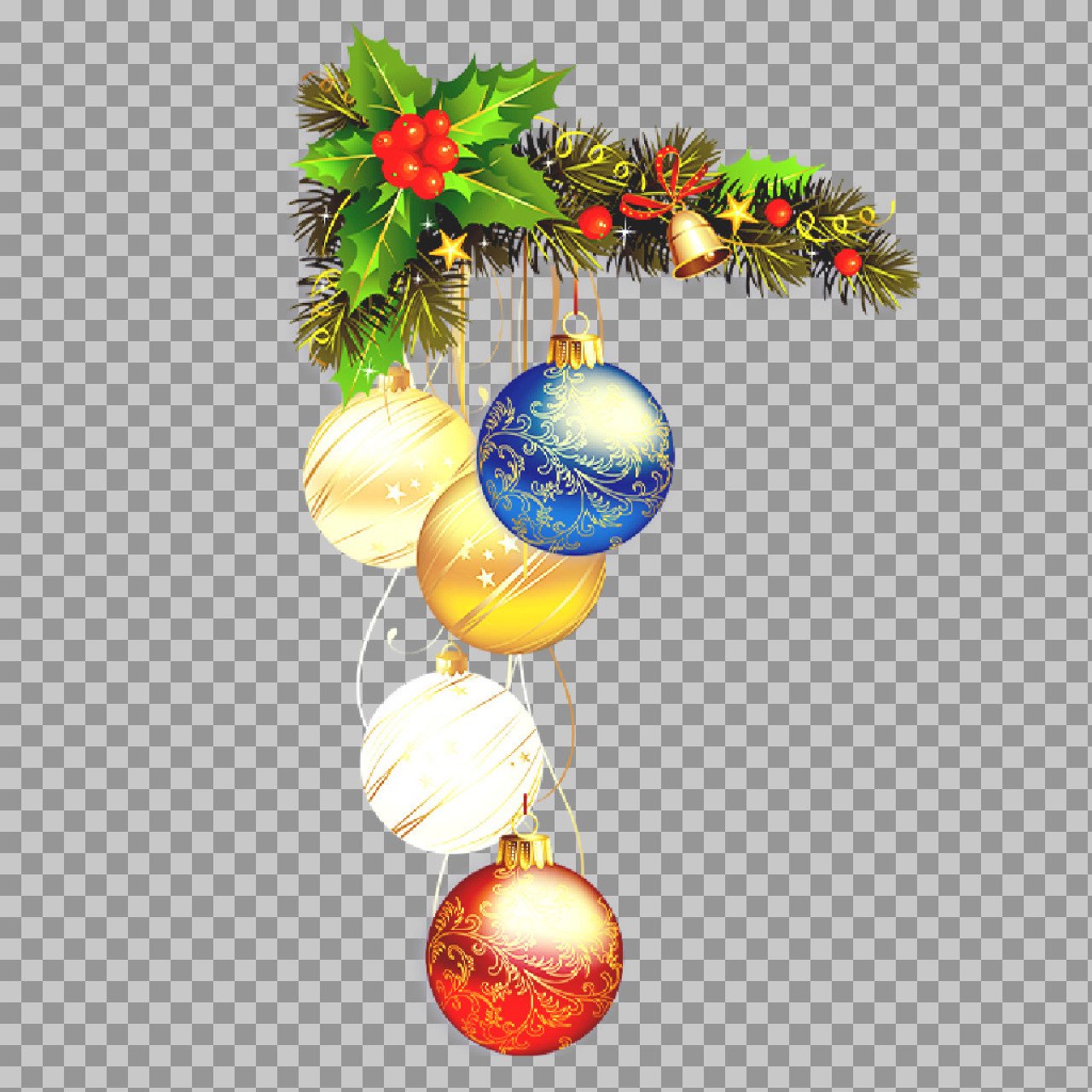 Christmas Corner Decoration PNG – Ornaments Holly Pine Border | Transparent
