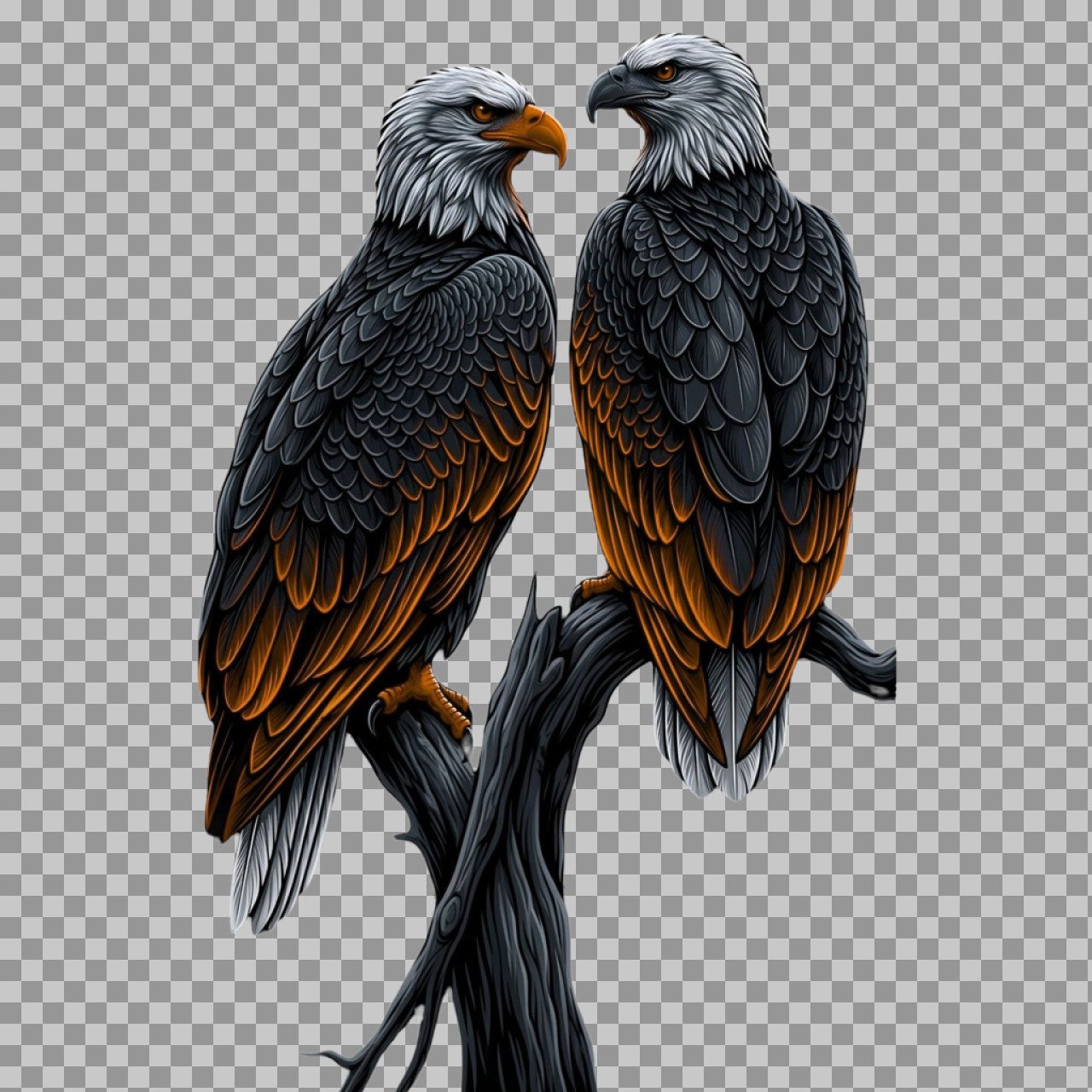 Bald Eagles PNG on Tree Branch | Realistic Eagle Illustration Transparent