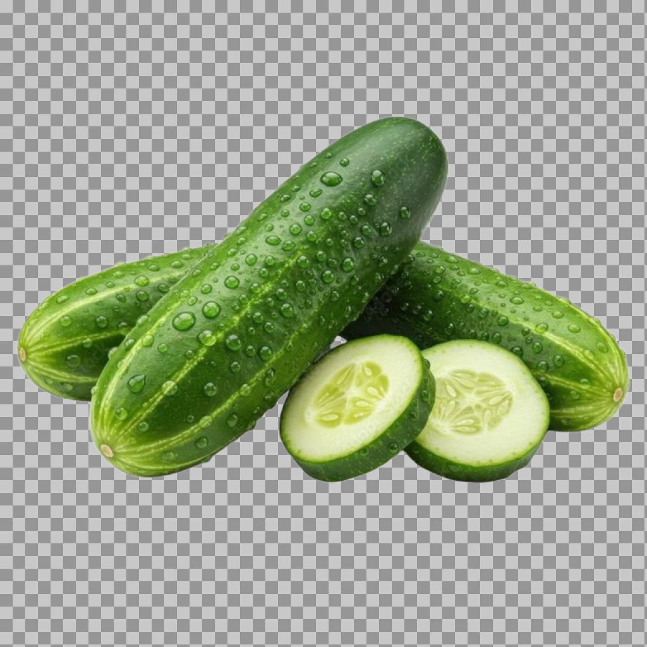 Fresh Cucumber PNG Image – Green Cucumber with Slices Transparent Background