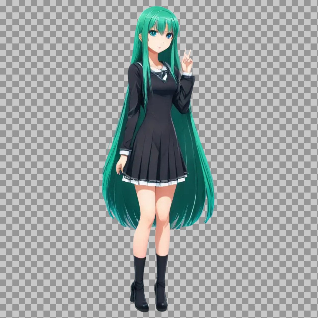 Cute Anime Girl with Green Hair PNG | Transparent Illustration
