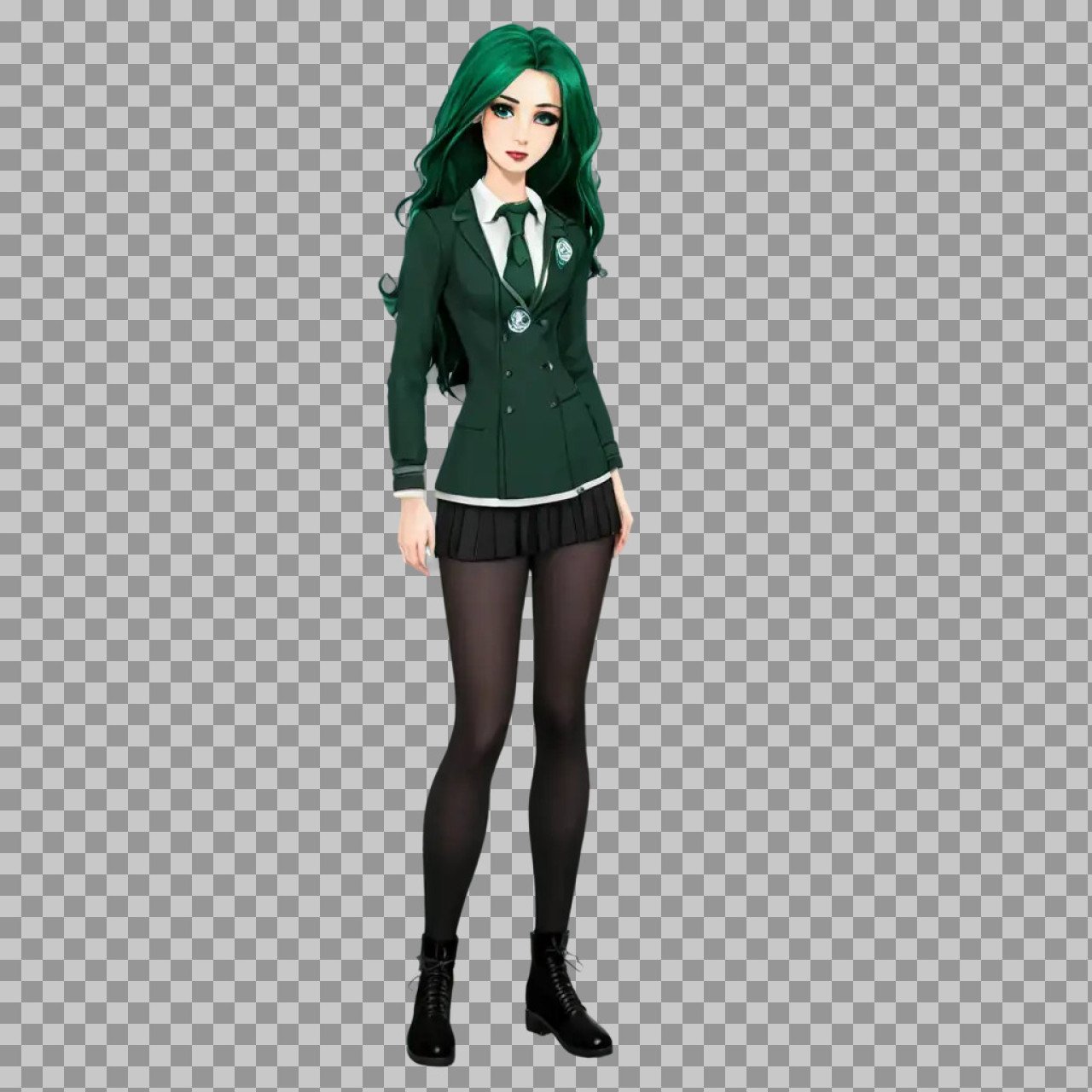 Anime Schoolgirl Green Hair PNG | Academy Uniform Character Illustration