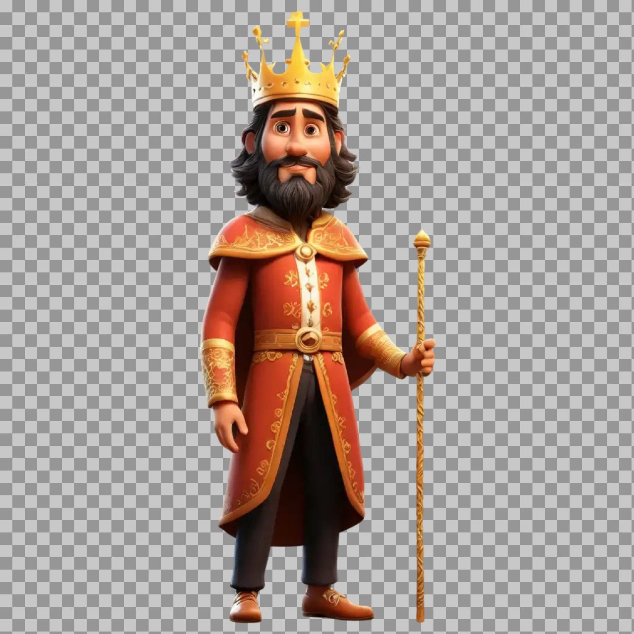 Cartoon King PNG | Medieval Royal Character with Crown - Transparent Image