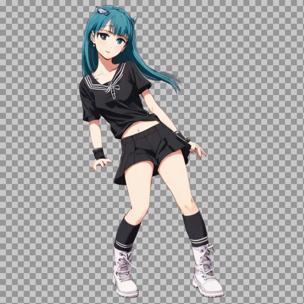 Anime Girl Blue Hair Sailor Outfit PNG | Transparent Manga Character Illustration