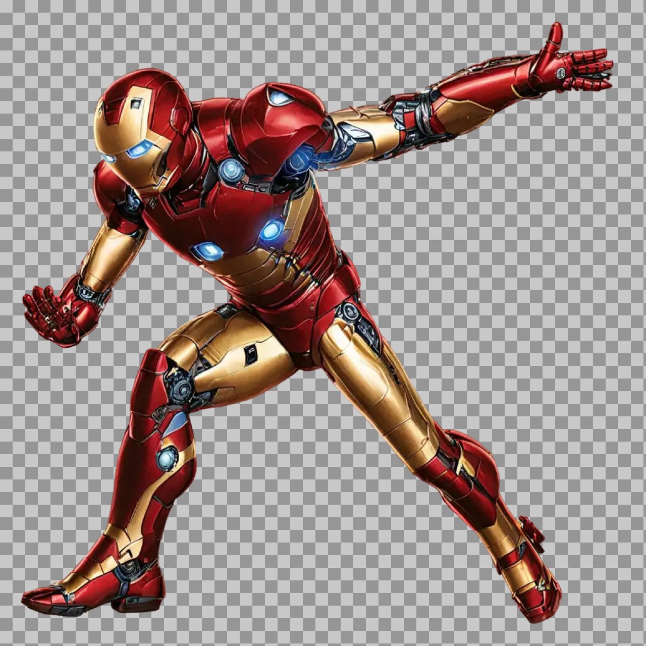 Armored Superhero PNG | Red Gold Iron Suit Action Pose - Transparent Image
