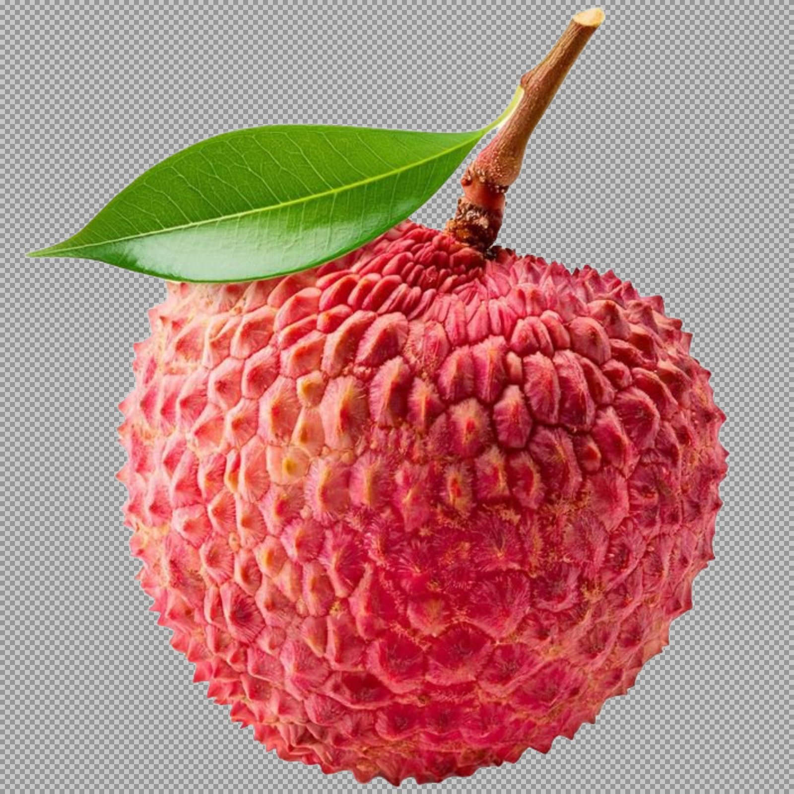 Fresh Red Lychee Fruit PNG with Leaf – Transparent Background Image