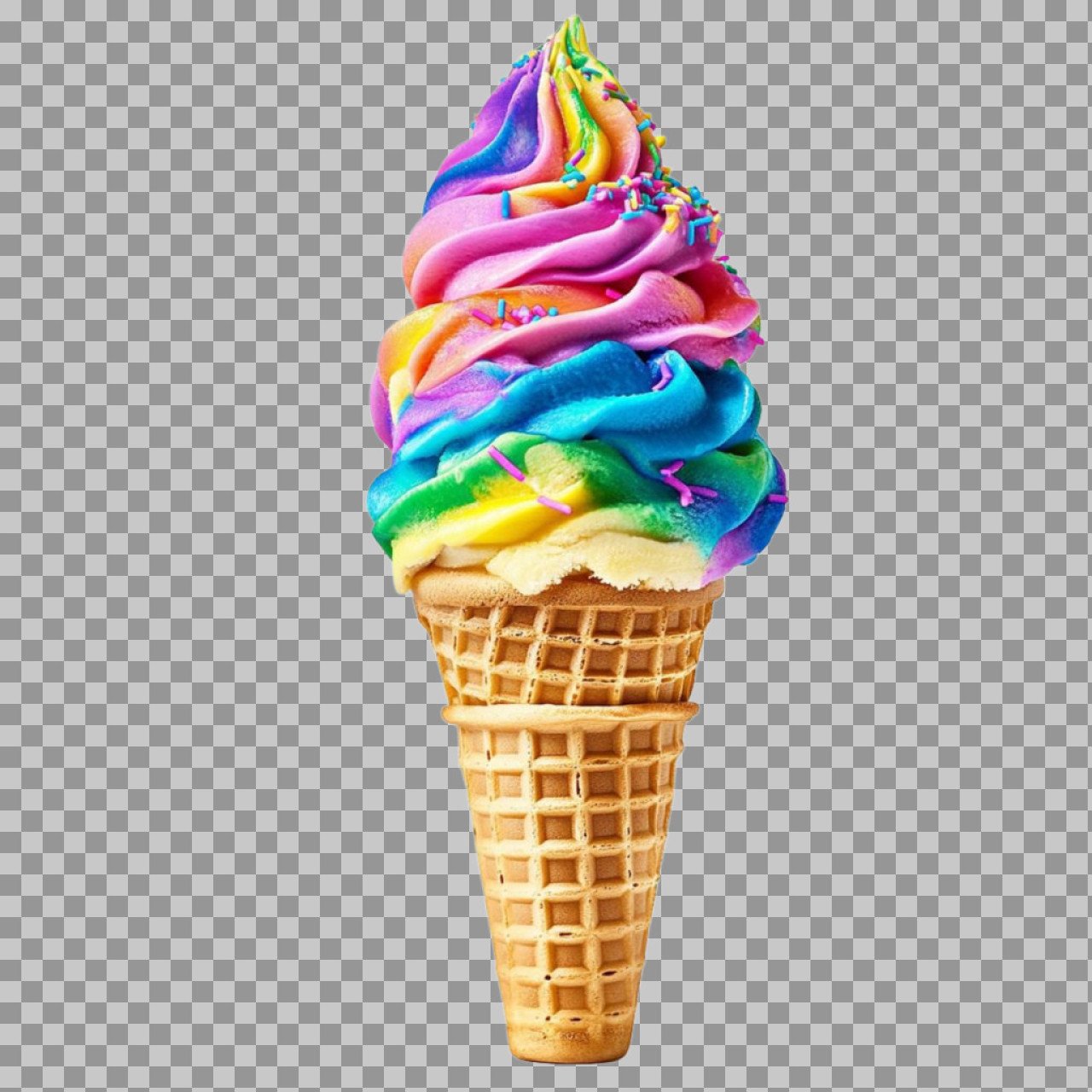 Rainbow Swirl Ice Cream Cone PNG | Transparent Colorful Dessert Image Download
