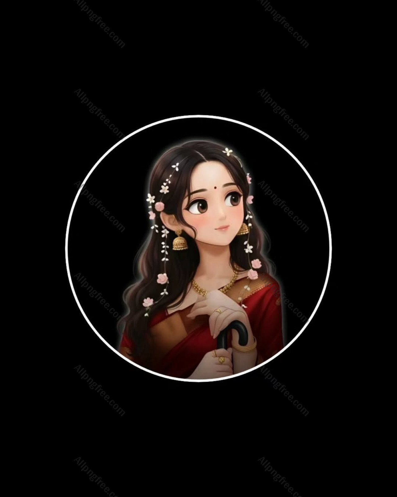 Cute Traditional Girl DP in Red Saree | Stylish Indian Cartoon Girl Profile Picture HD 2027