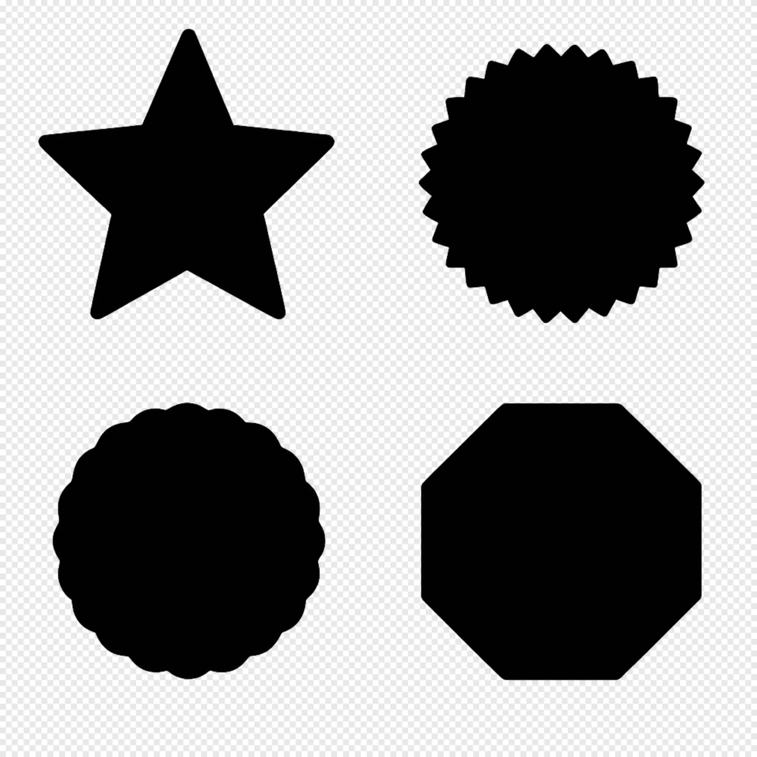 Black Geometric Shapes PNG | Star, Starburst, Scalloped Circle & Octagon Set