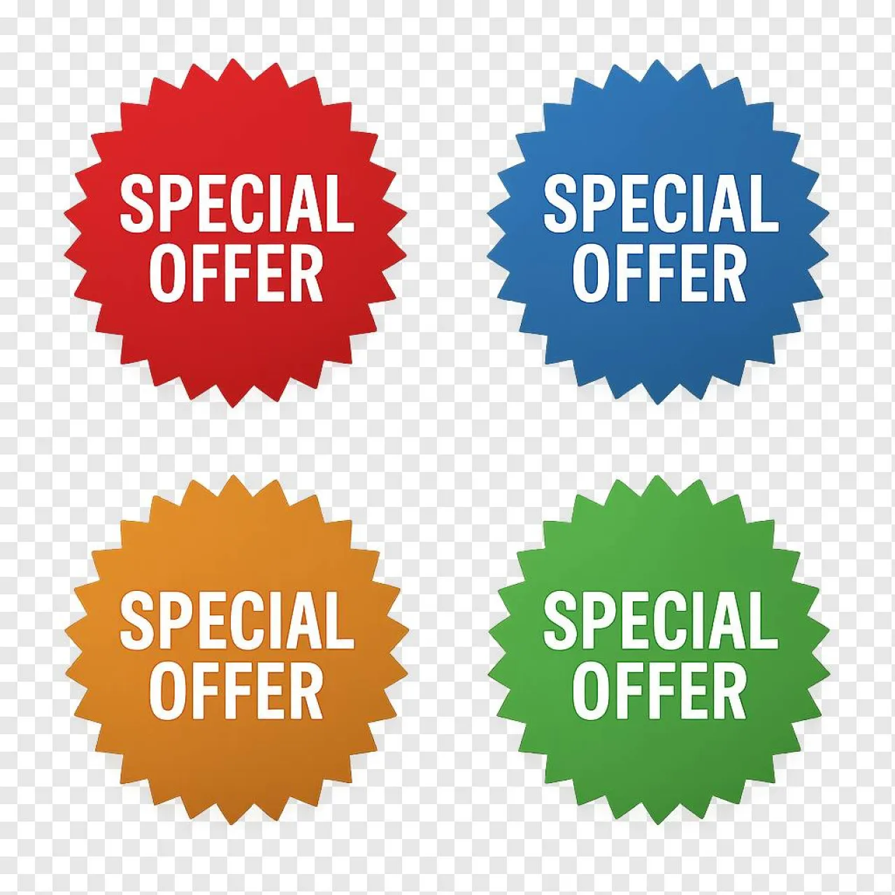 Special Offer Badges PNG | Colorful Starburst Sale Stickers Set