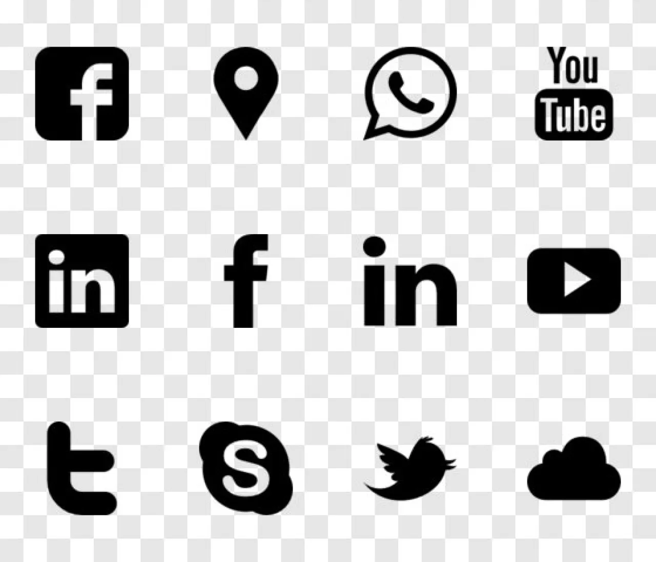 Social Media Icons PNG Set | Free Black Transparent Social Icons Download