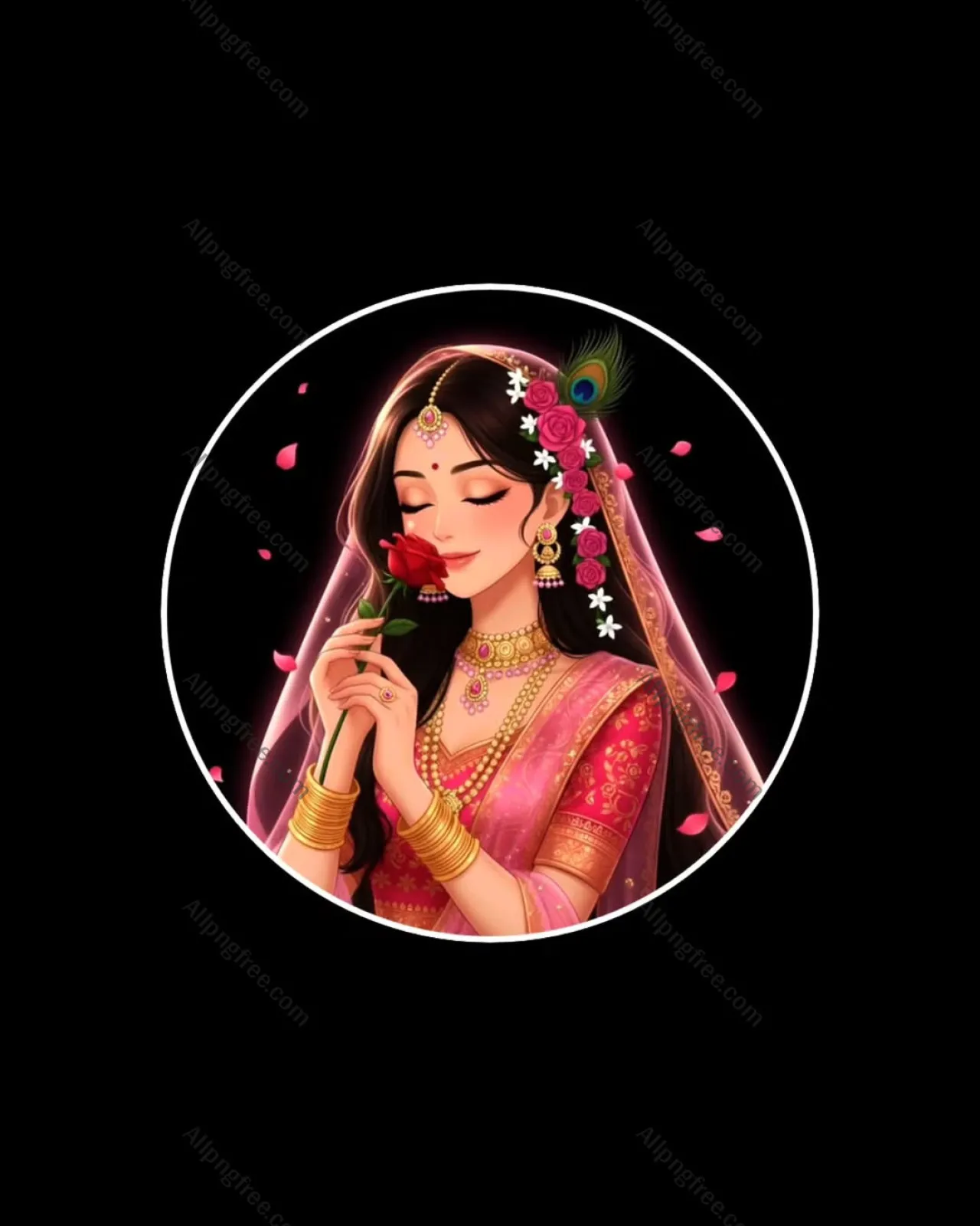 Beautiful Indian Bride DP with Rose | Radha Inspired Girl Profile Picture PNG