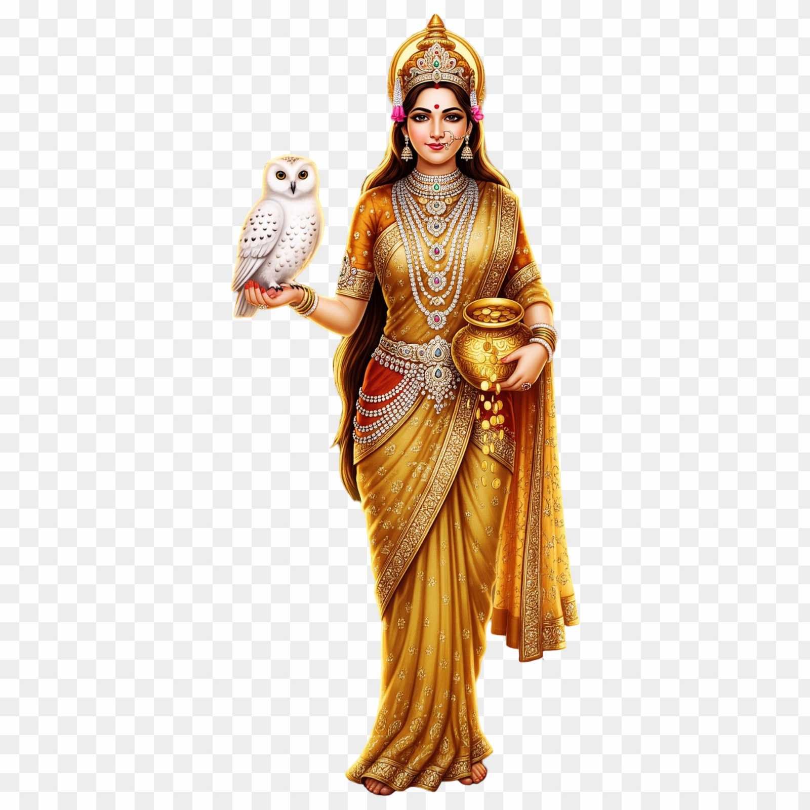 Free Lakshmi with Owl PNG Image | HD for Puja & Diwali