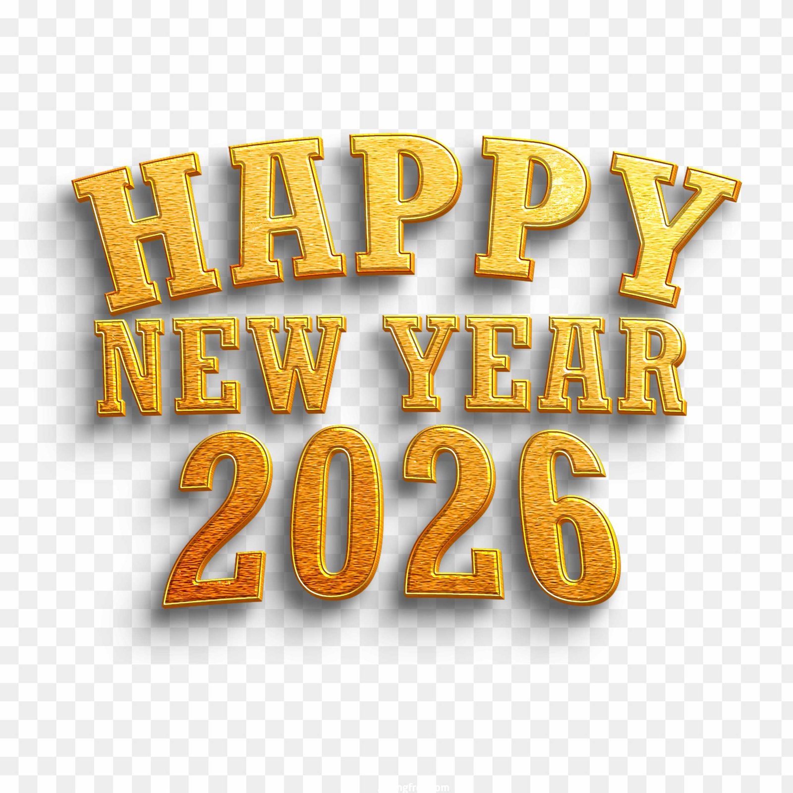 Happy New Year 2026 Gold 3D Text PNG | Free Download