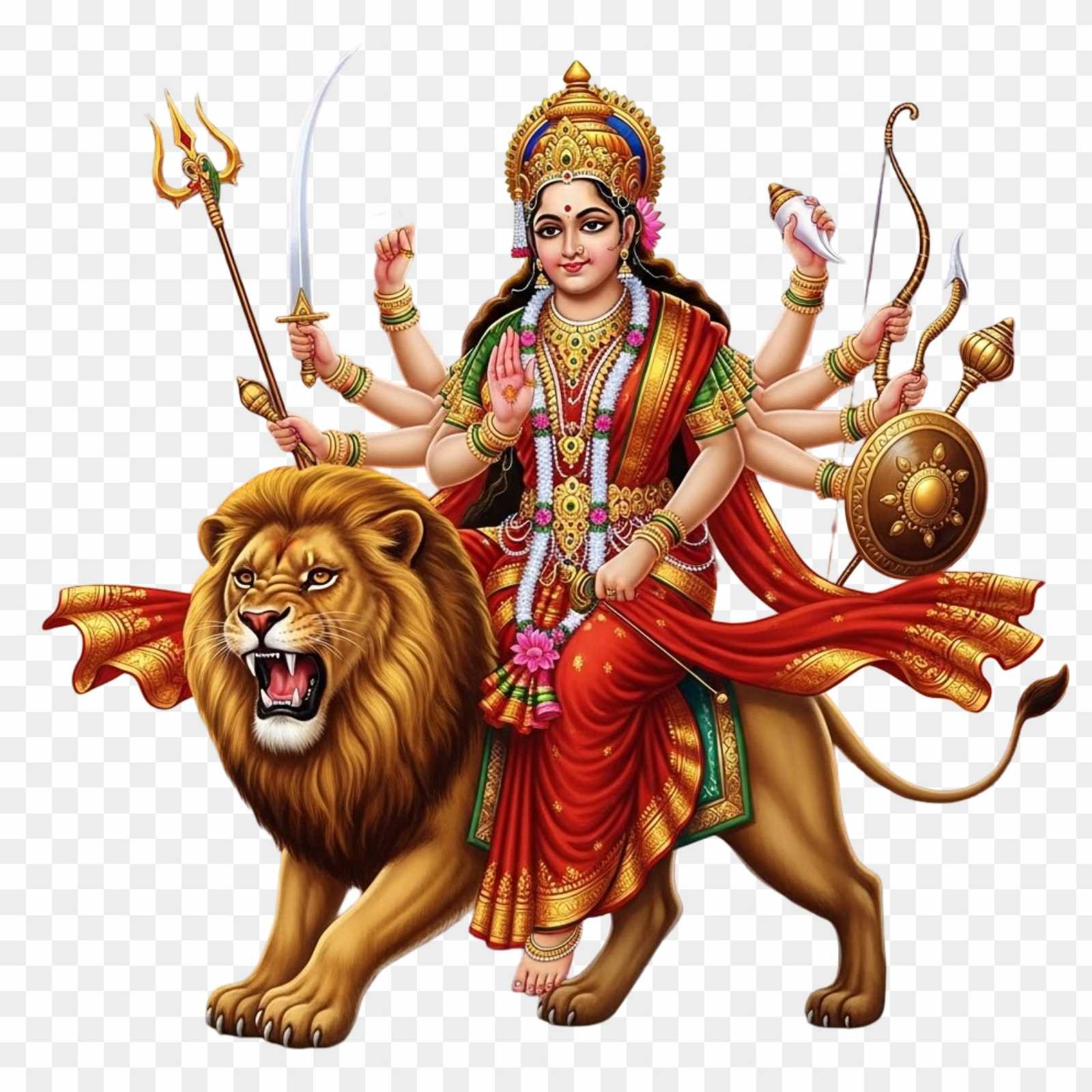 HD Goddess Durga PNG Image | Sherawali Mata on Lion