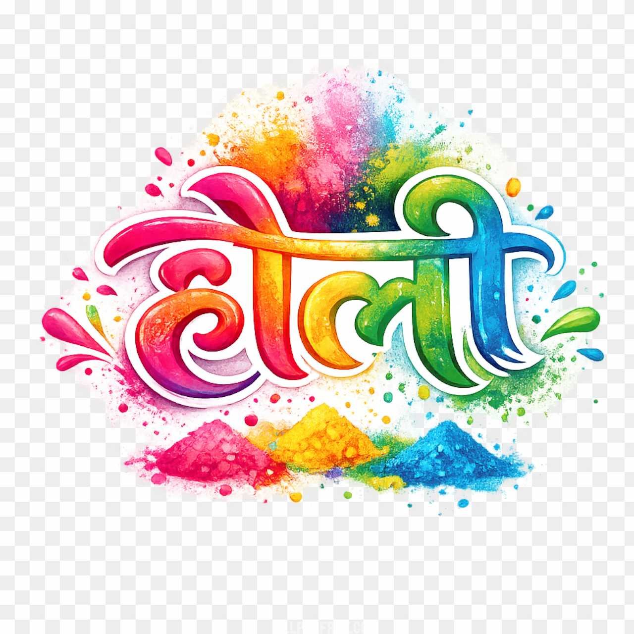 Holi Hindi Text PNG - Colorful 3D Devanagari Typography & Gulal