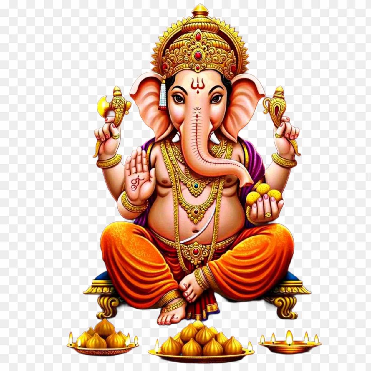 Lord Ganesha PNG with Modak & Diyas | Free Download