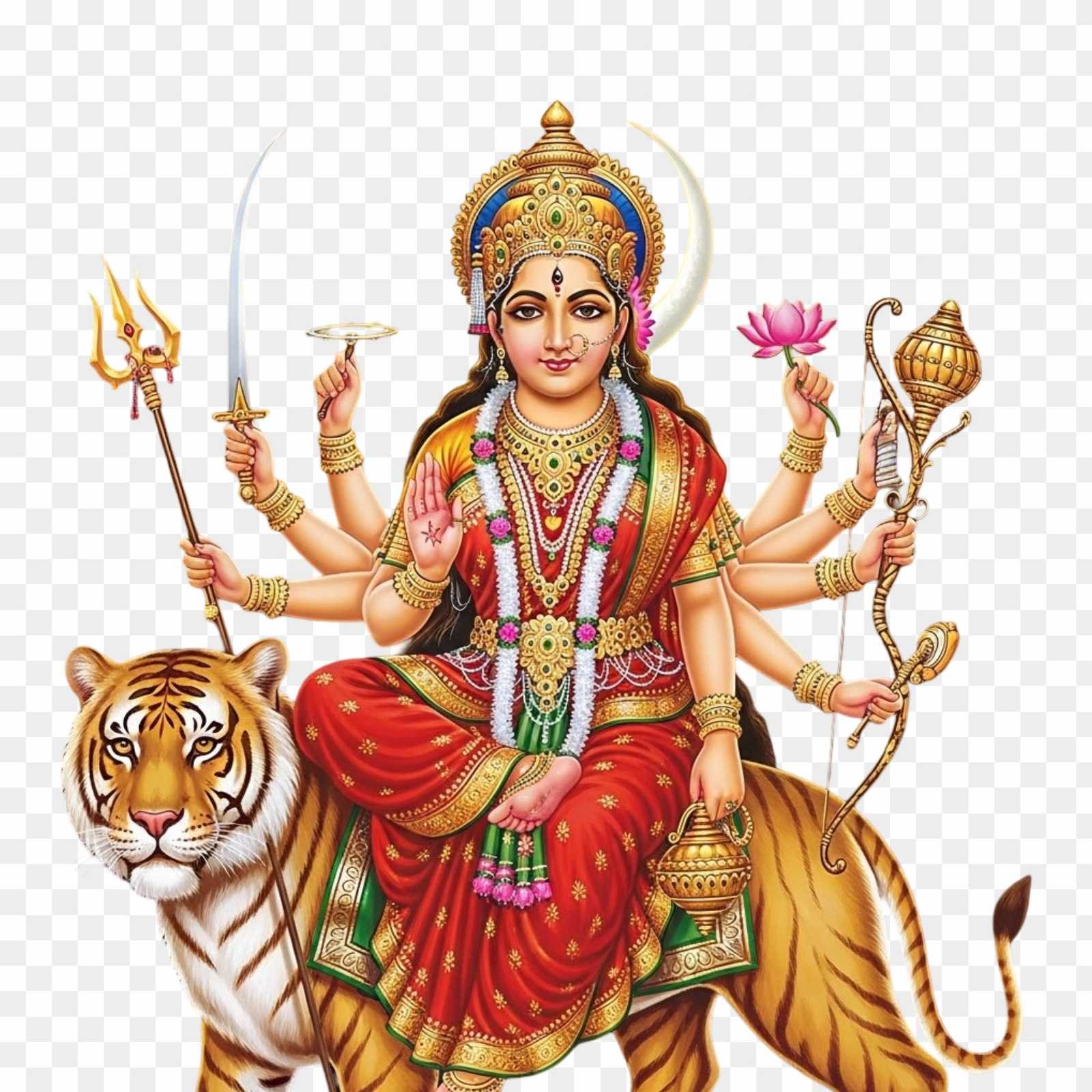 Maa Chandraghanta on Tiger PNG | Third Navratri Goddess png 