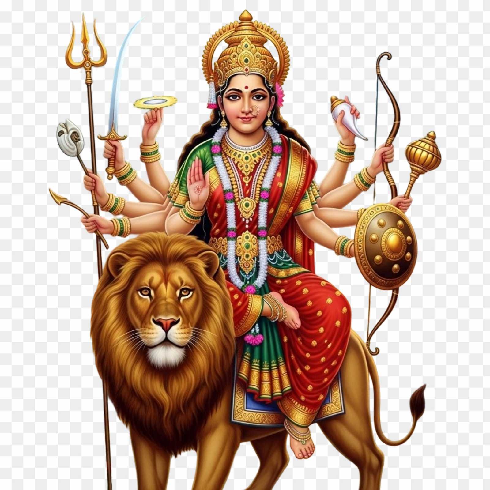Maa Durga on Lion PNG | HD Image of Sherawali Mata for Navratri