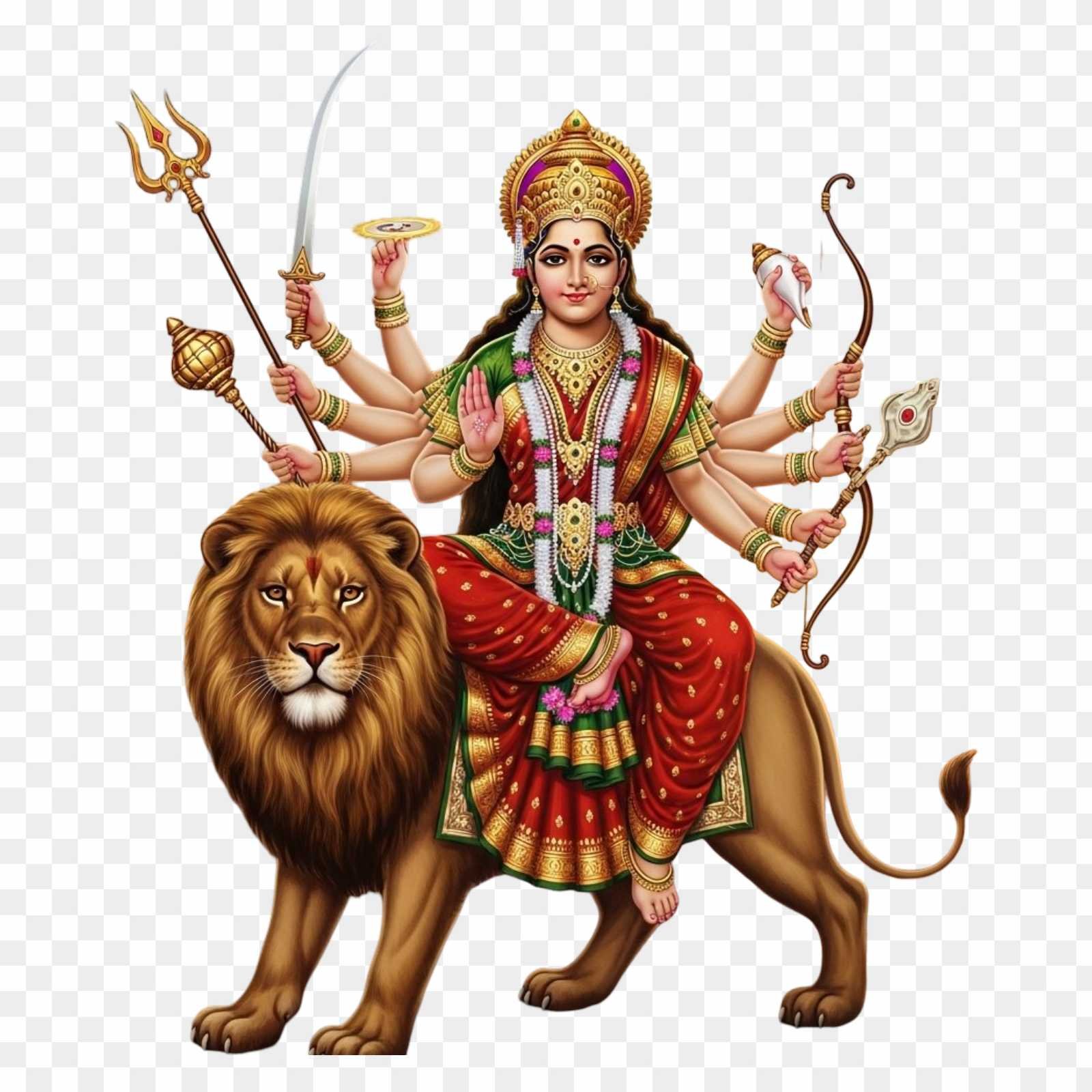 Maa Durga on Lion PNG | HD Image of Sherawali Mata