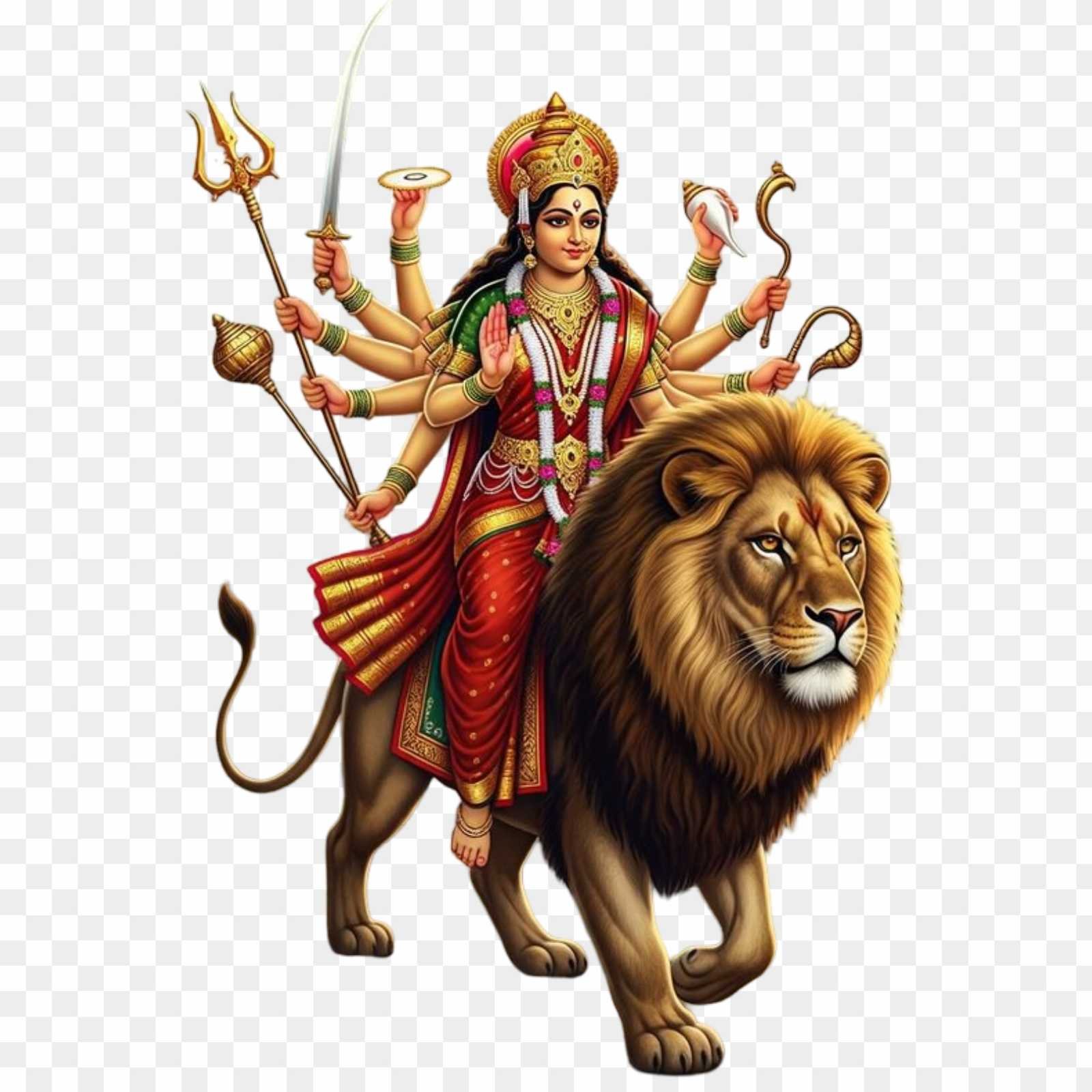 Maa Durga on Lion PNG | HD Sherawali Mata Image for Navratri