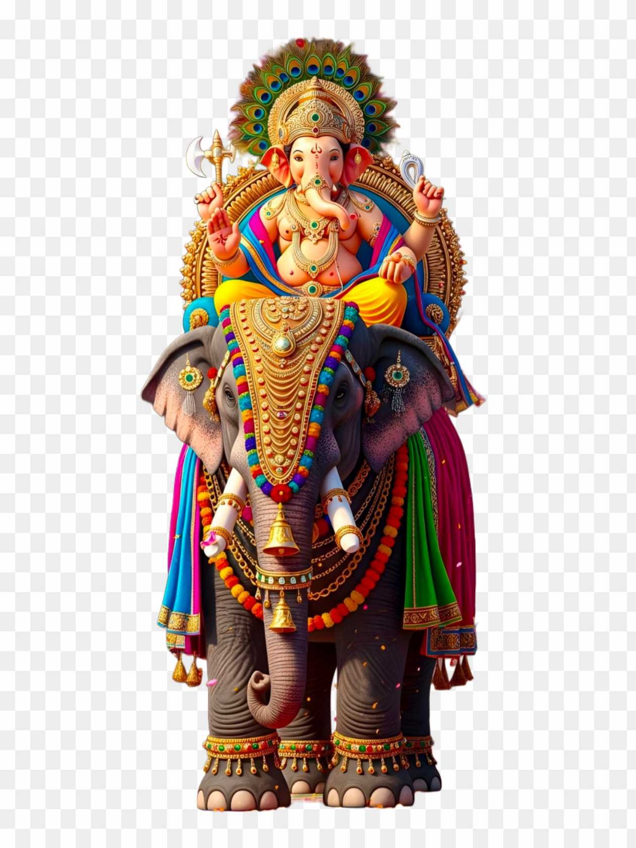 Majestic Lord Ganesha on Elephant PNG | High-Quality Hindu Deity Illustration