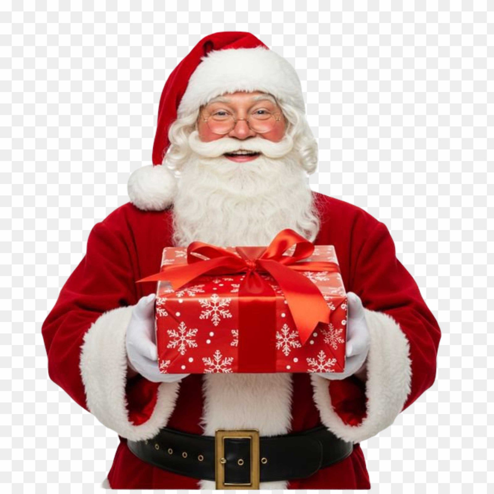 Santa Claus Holding Gift PNG | Transparent Christmas Graphic